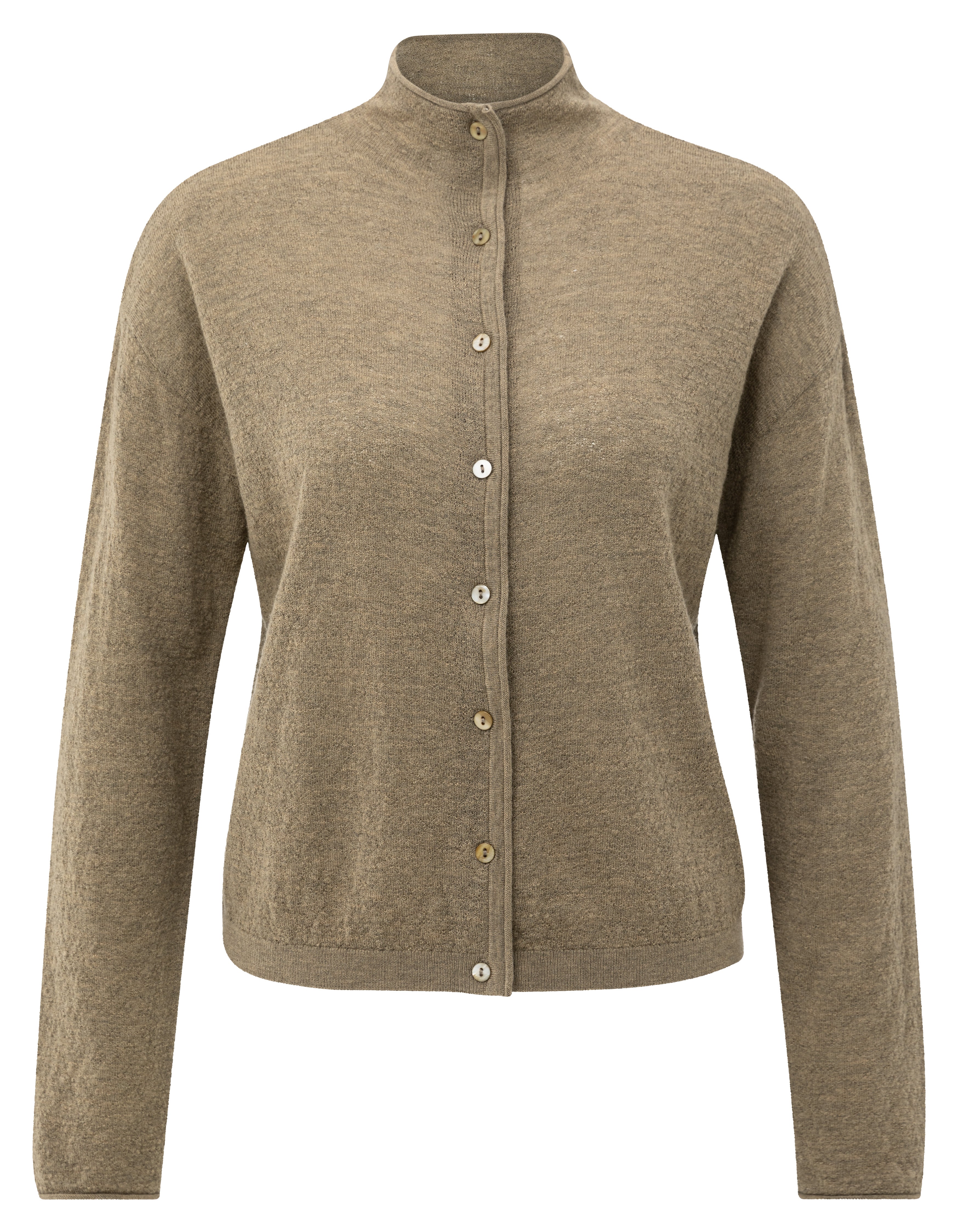 YAYA | Textured Cardigan with High Neckline in Olive Melange