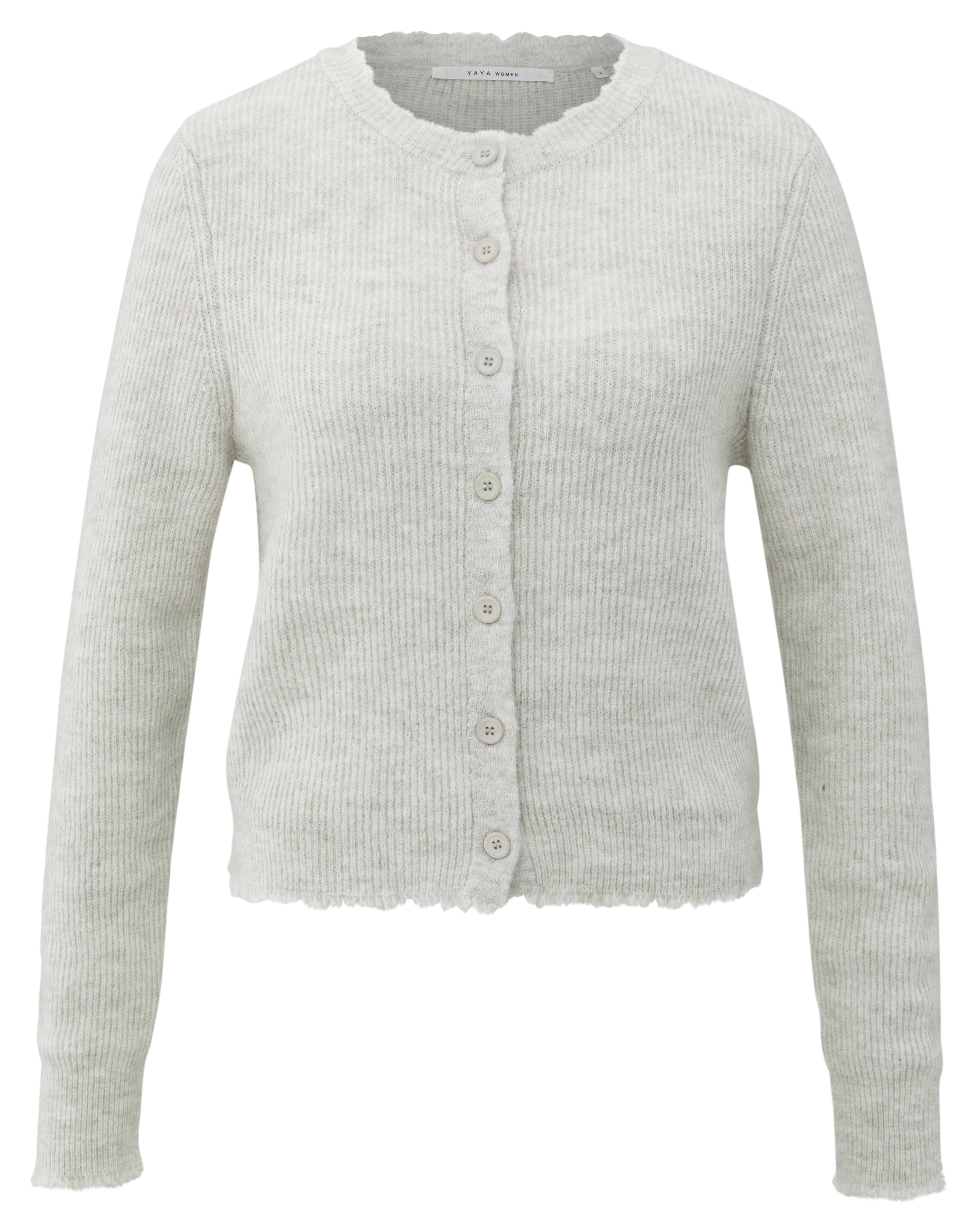 YAYA soft melange yarn cardigan with button front and scalloped trim detail