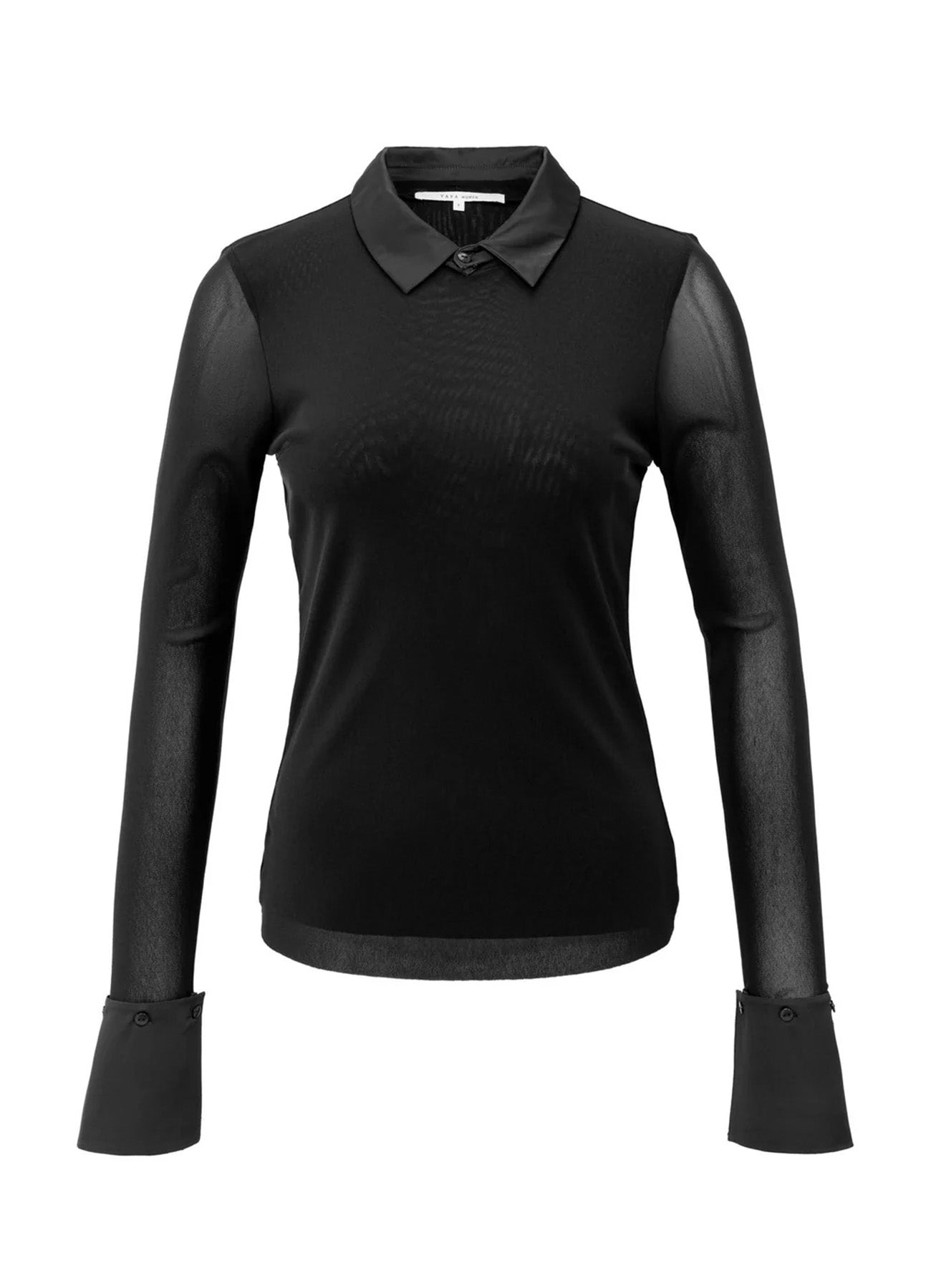 YAYA | Mesh Top with Removable Cuffs & Collar in Black & Fudge Purple