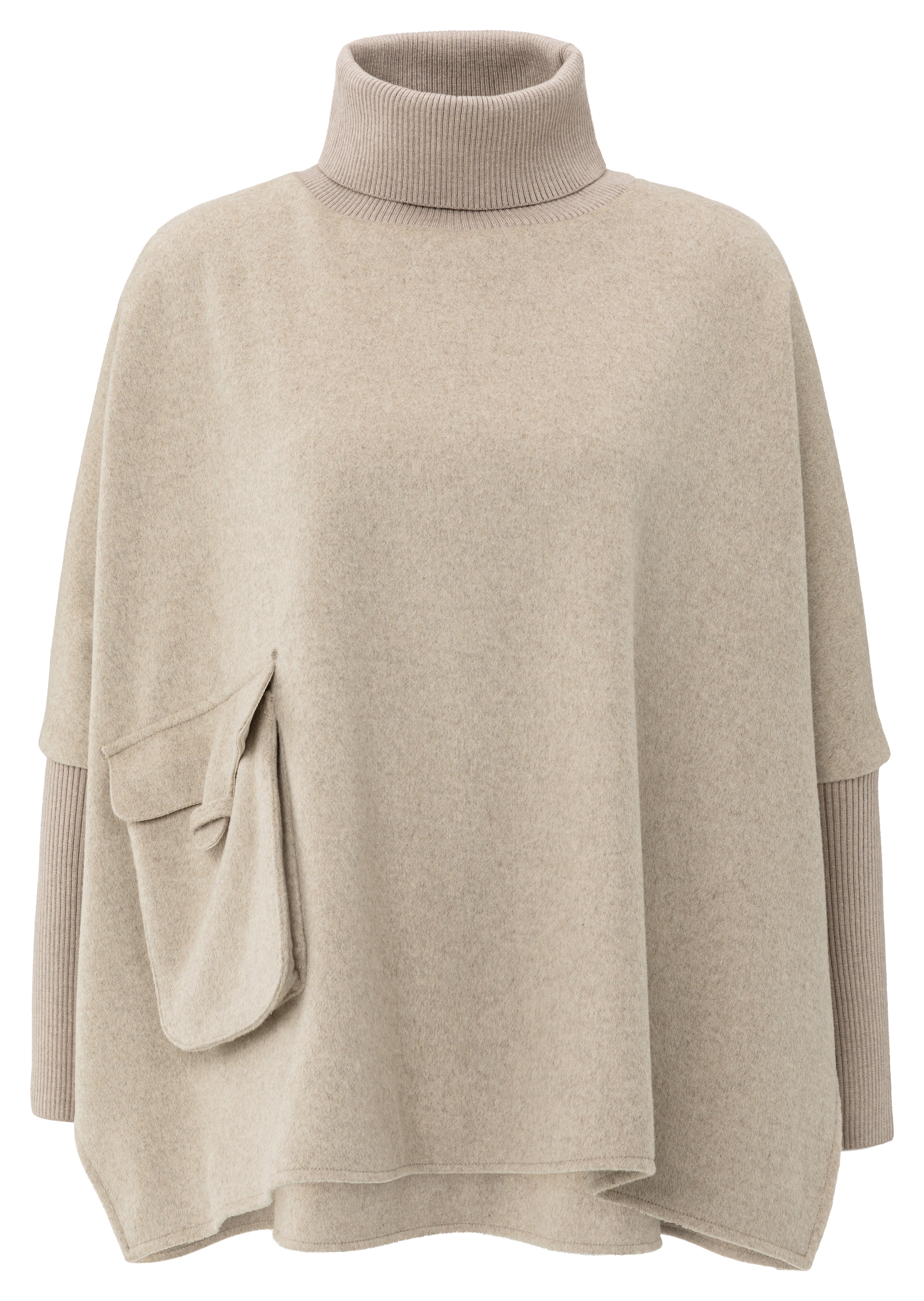 YAYA | Poncho with Ribbed Sleeve | Sand Melange