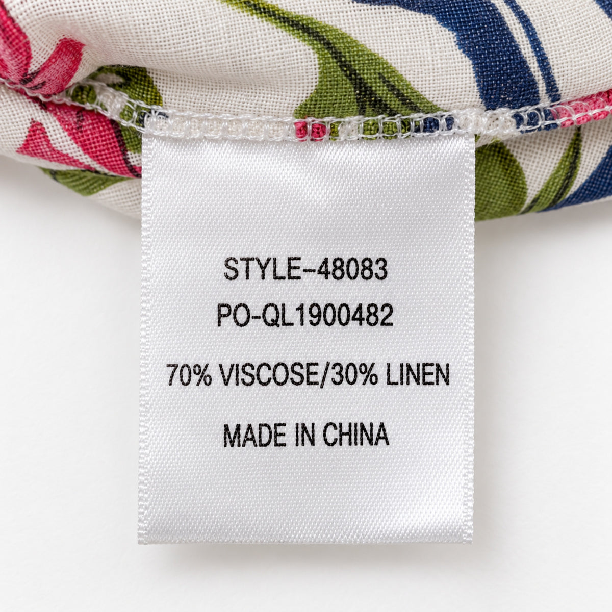 Composition label on the Gordon Smith Monaco shirt reading 70% viscose and 30% linen
