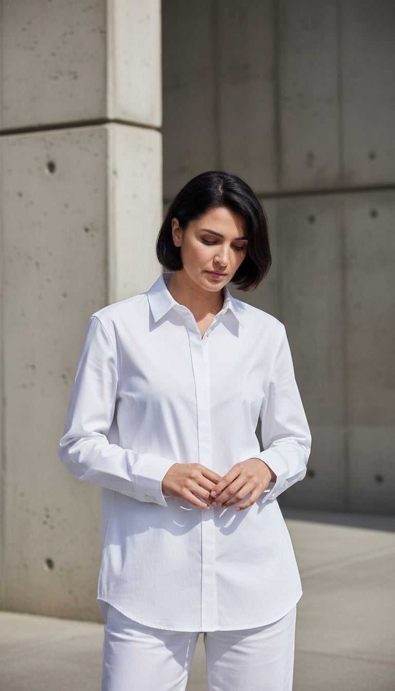 YAYA | Long Shirt with Removable Collar in Pure White