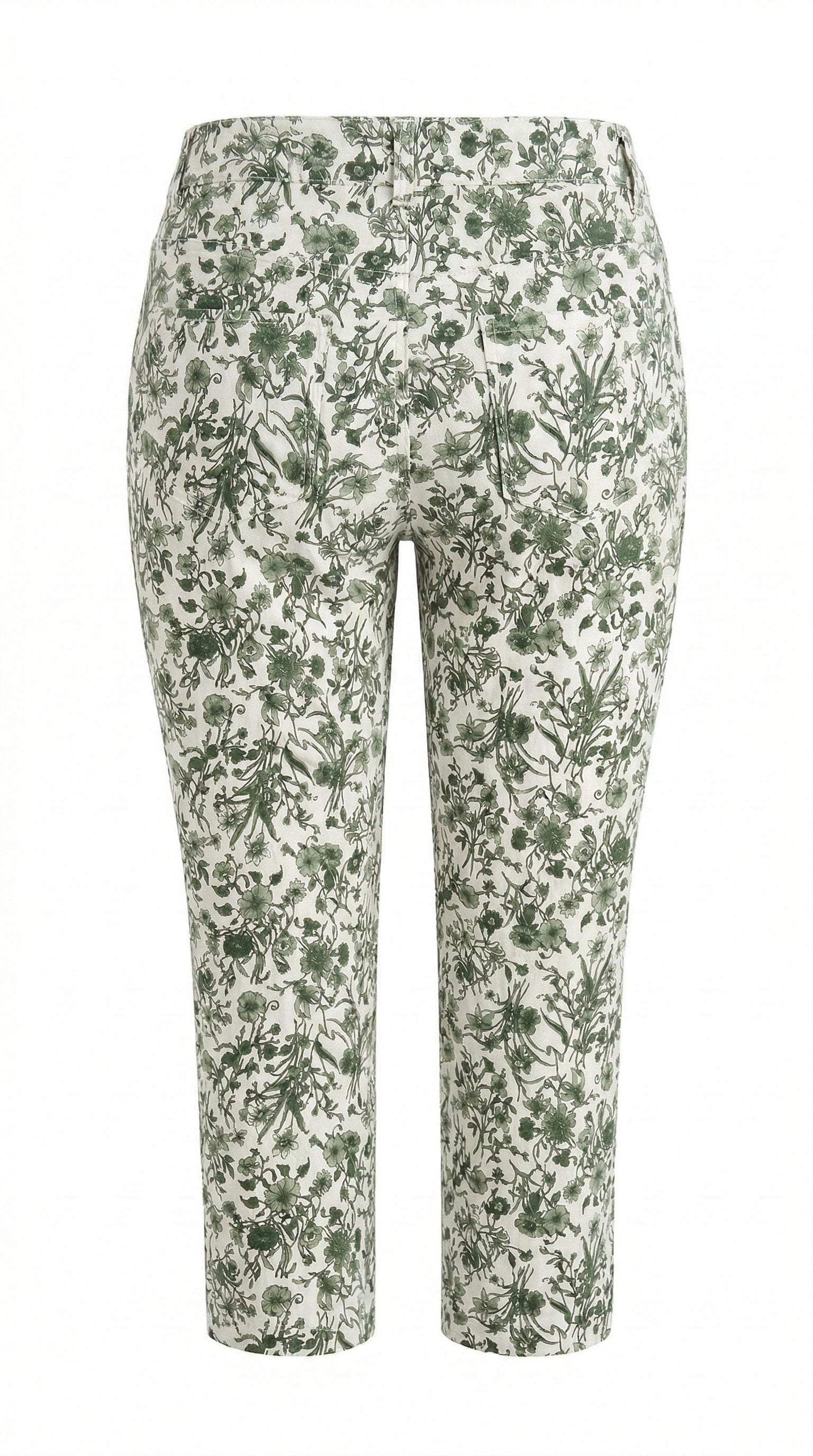 Gordon Smith Alexandra basil green and white botanical printed slim leg pant back