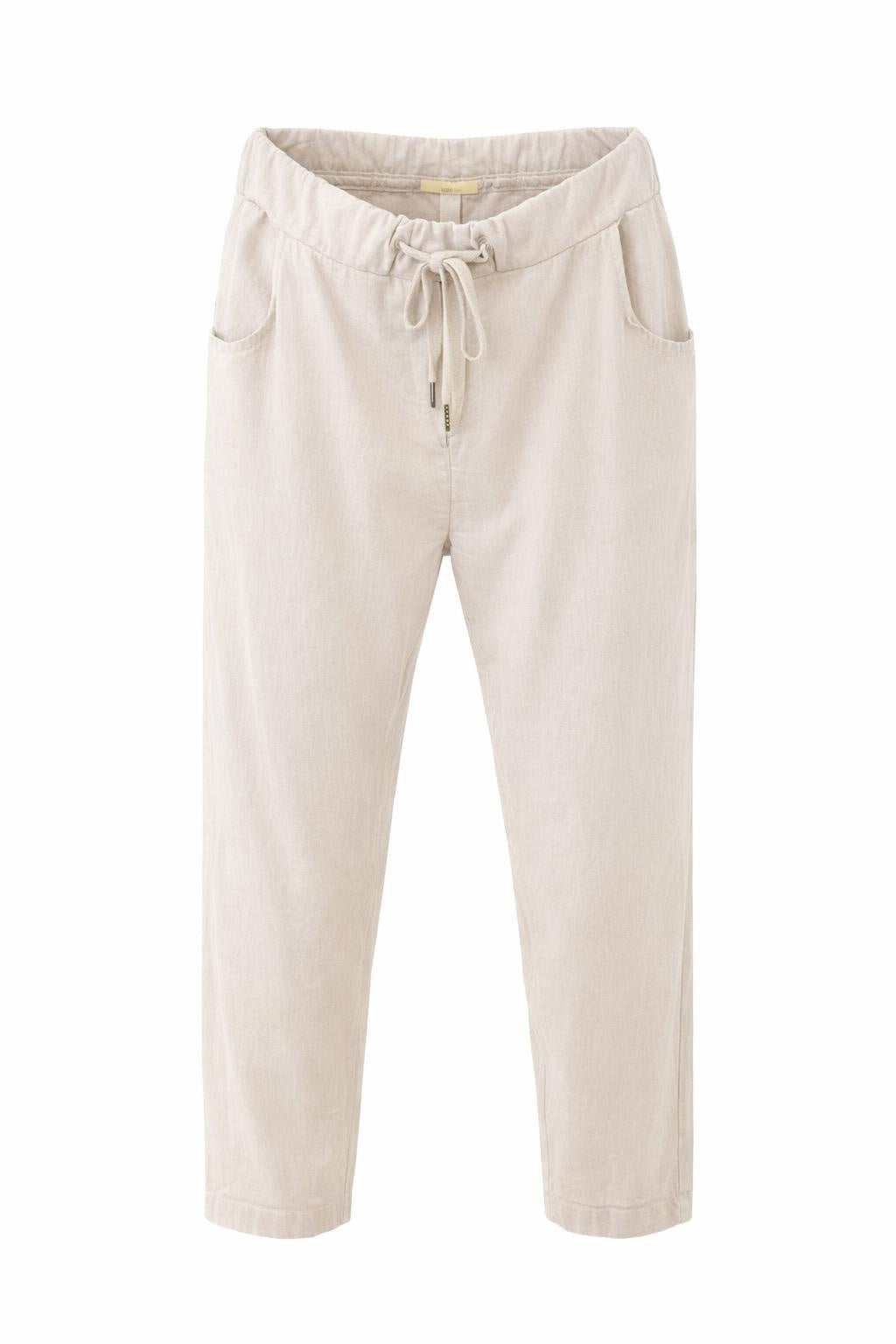 Martha Du Chateau Kalie beige drawstring pant with elastic waistband and side pockets front