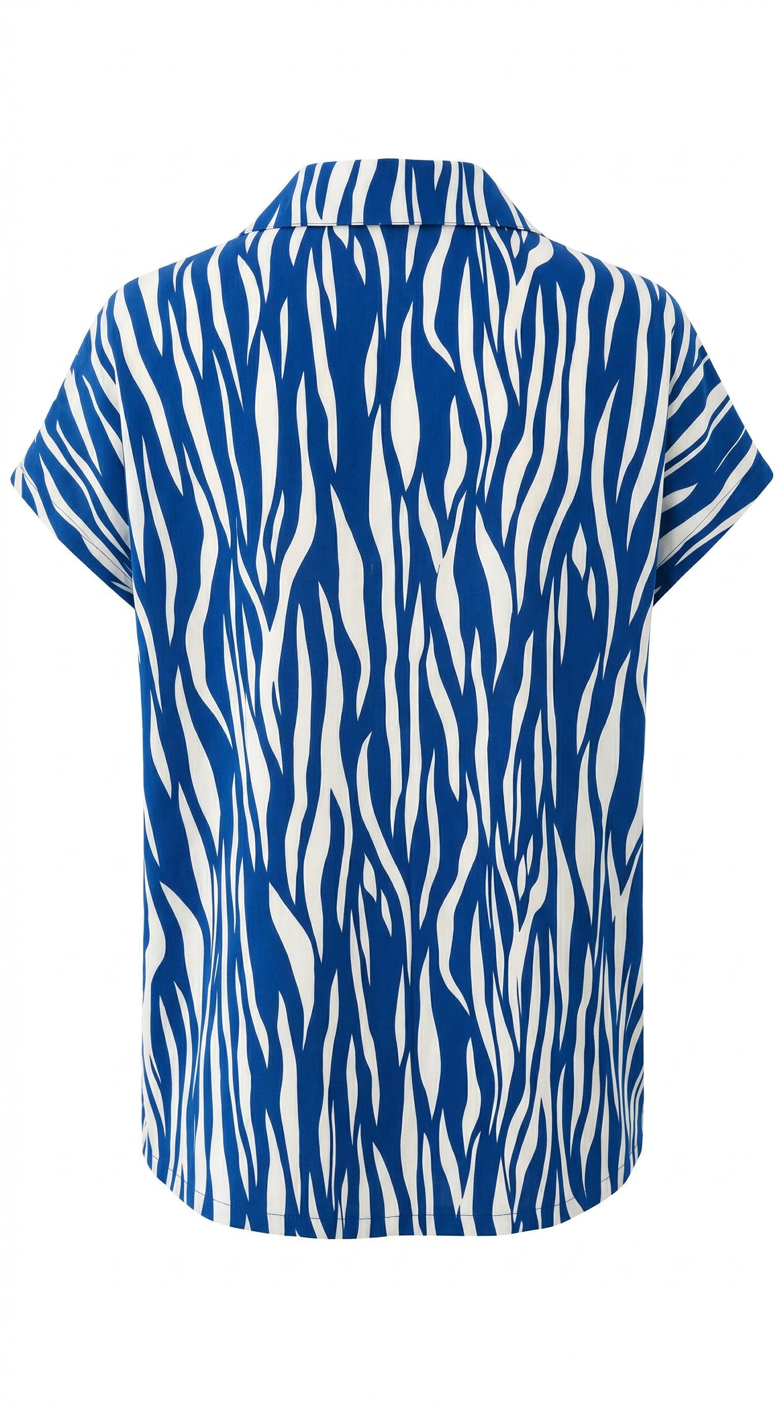 Isla Bonita cobalt and white abstract printed short sleeve shirt with collar back
