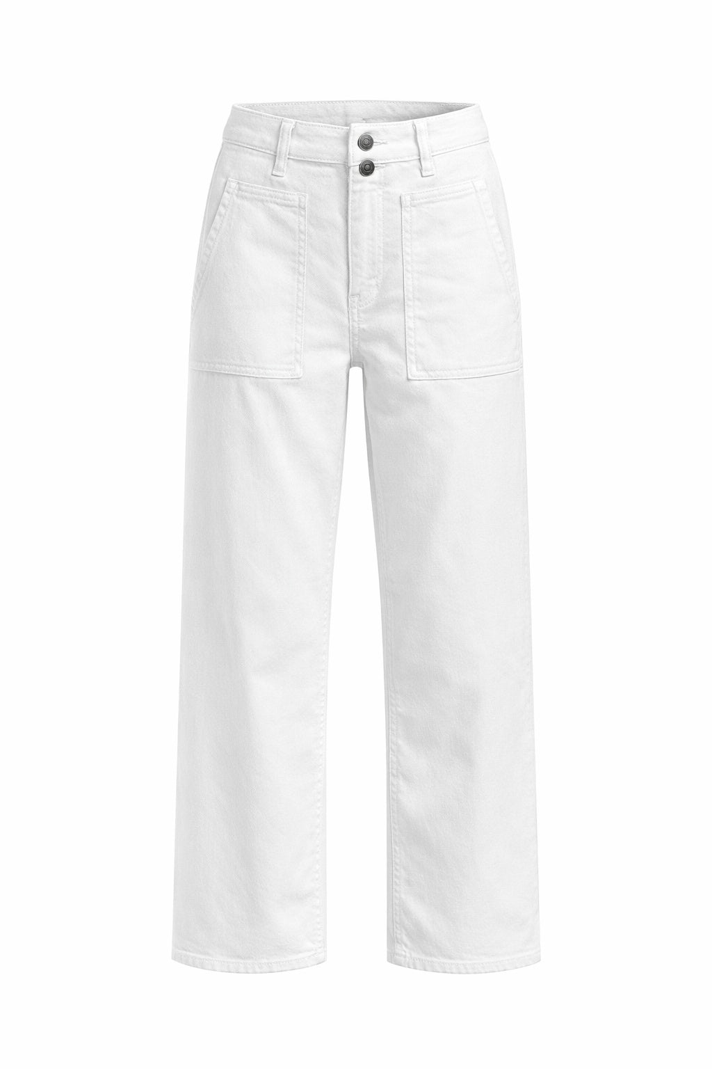 Ivory wide leg jeans with high waist, patch pockets and contrast stitching by Gordon Smith