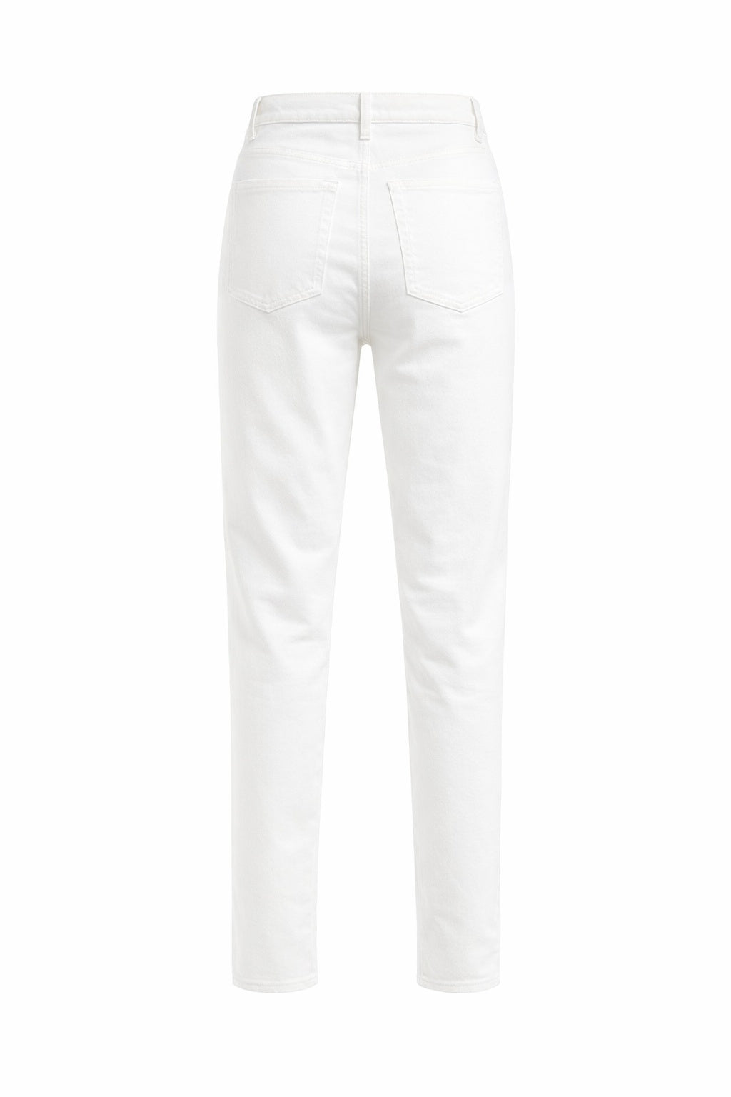 White slim leg stretch denim jeans with classic five-pocket design by Gordon Smith