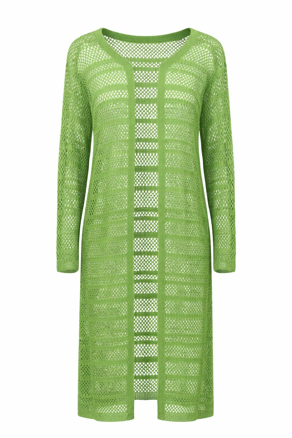 Smashed Lemon light green open knit longline cardigan with long sleeves front