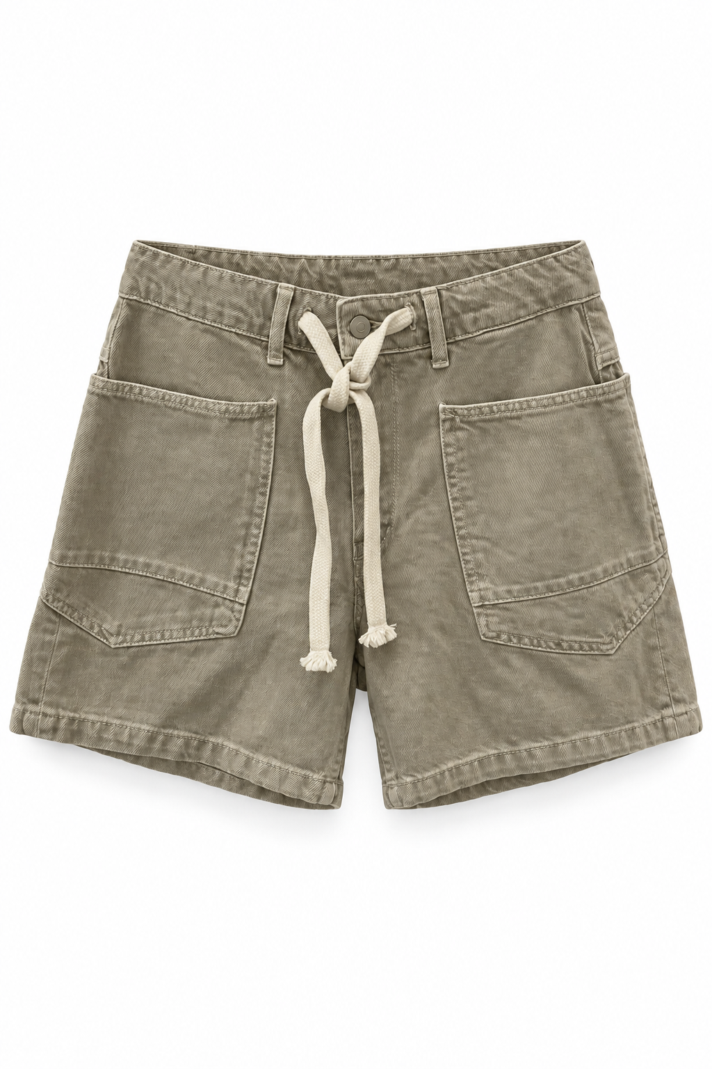 Le Temps des Cerises Mado Short in Cobblestone, front flat view with drawcord and patch pockets