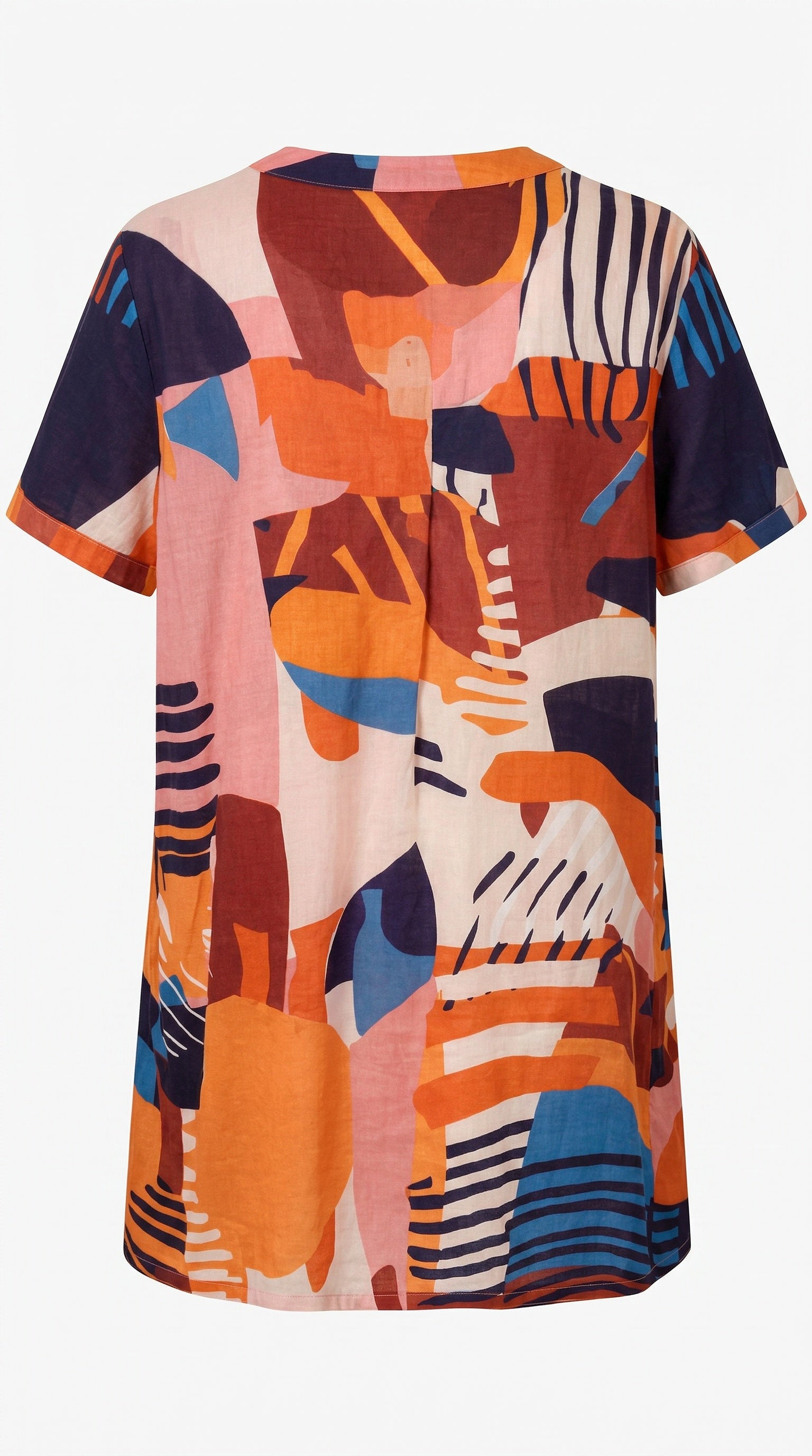 Isla Bonita multicolour abstract printed short sleeve dress with notch neckline and button detail back