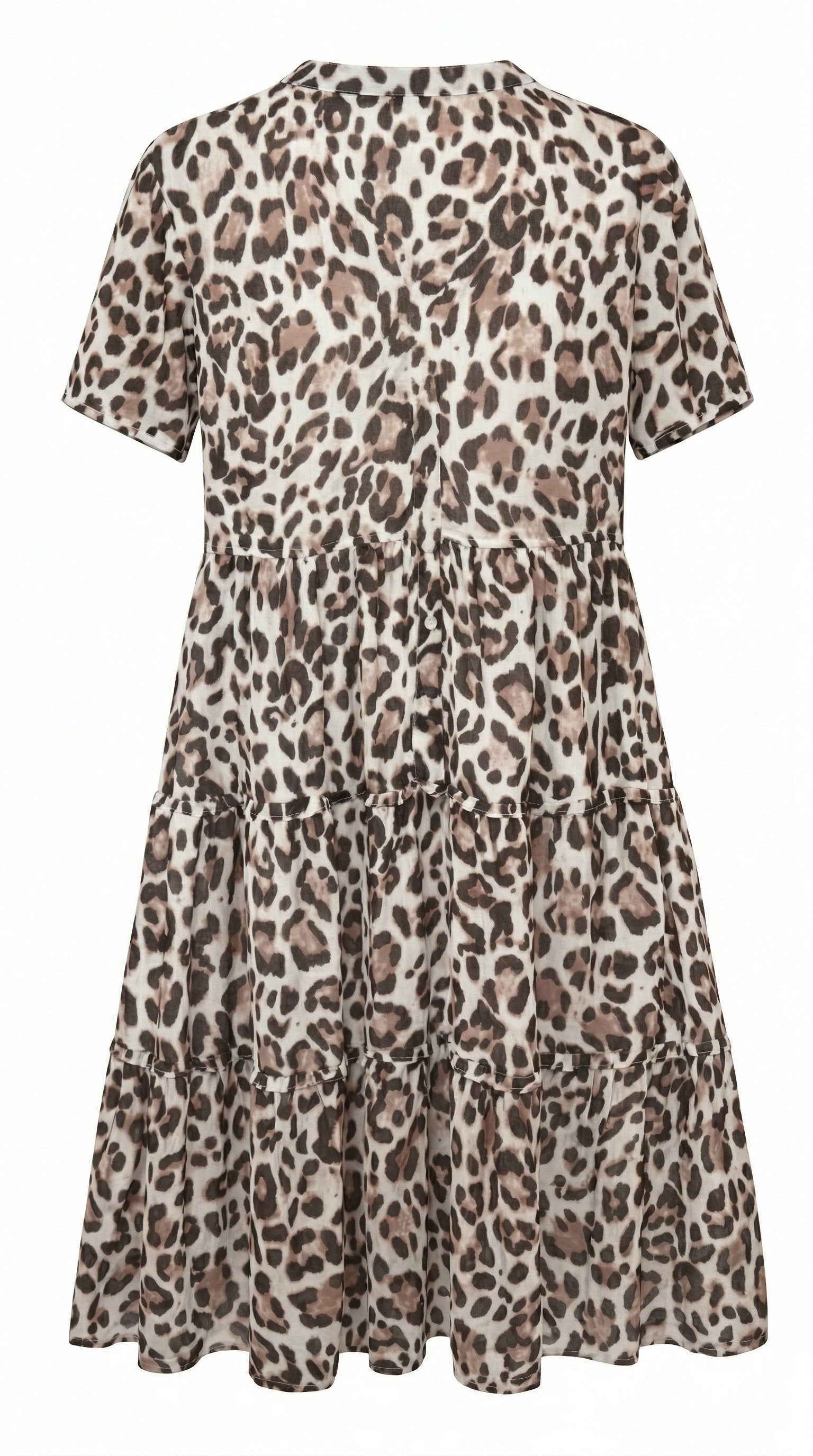 Gordon Smith On Safari natural multi animal print tiered dress with short sleeves and button back