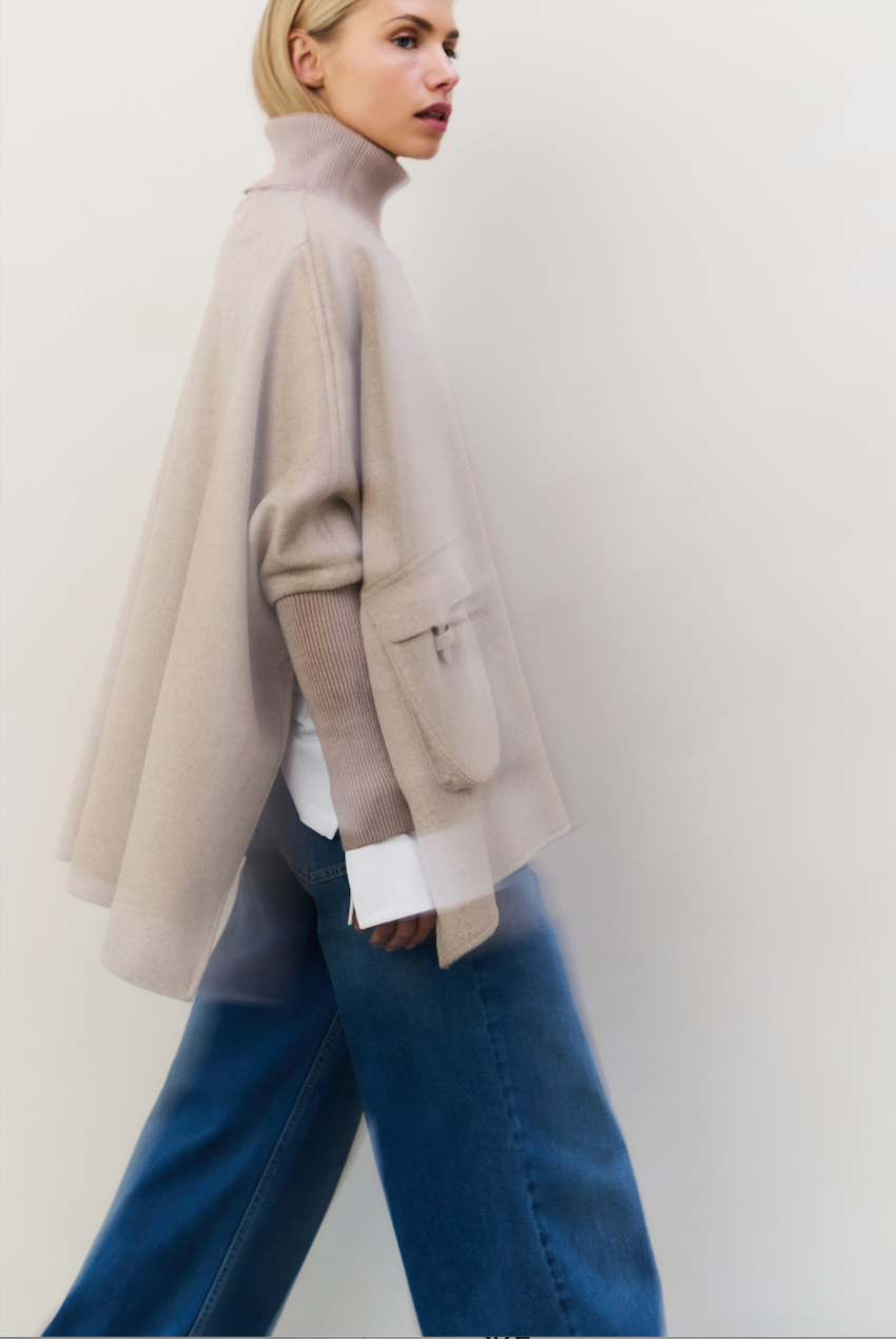 YAYA | Poncho with Ribbed Sleeve | Sand Melange