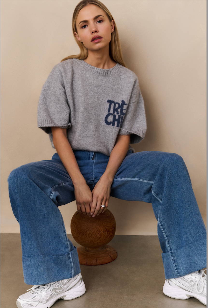 YAYA | Loose Fit Wide Denim with Tape | Dark Blue