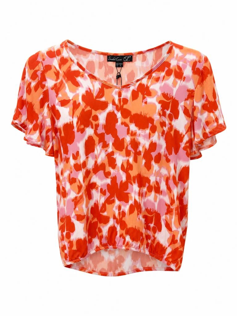 Smashed Lemon peach multicolour floral print flutter sleeve top