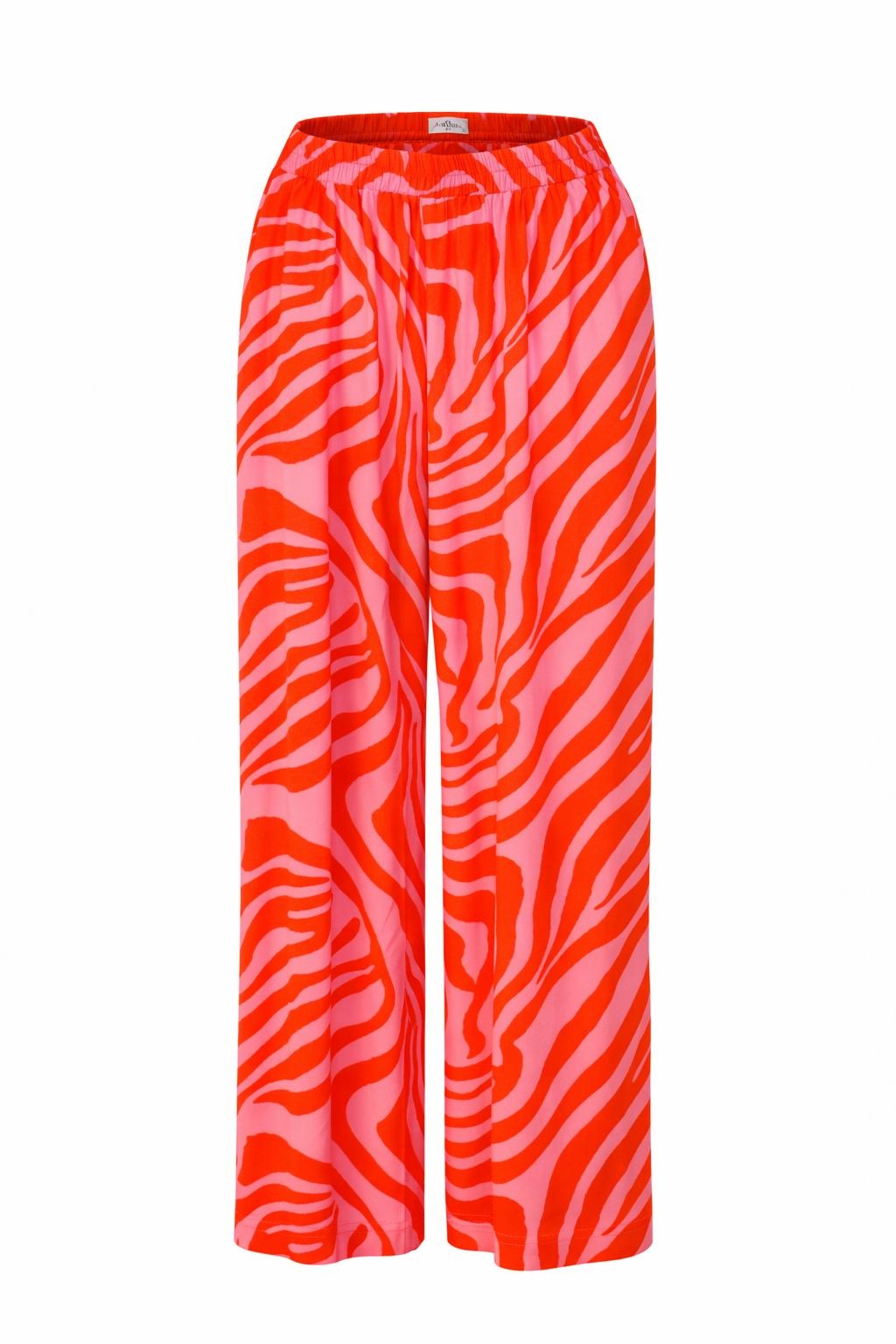 Smashed Lemon pink and orange abstract zebra printed wide leg pants with drawstring waistband