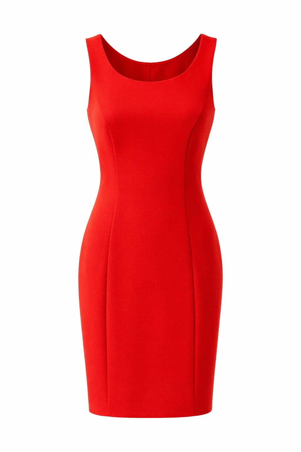 Smashed Lemon red sleeveless fitted knee-length dress with round neckline