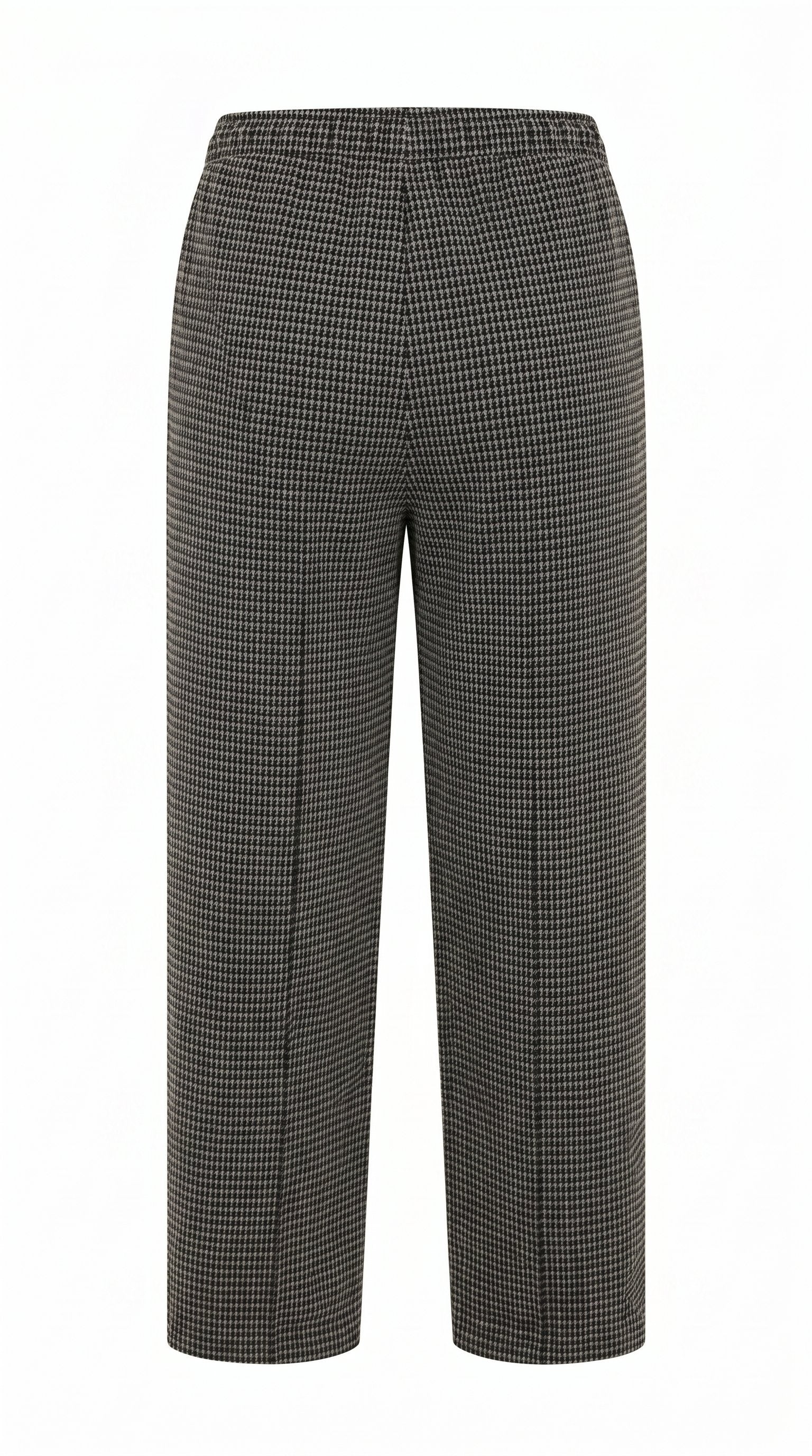 Smashed Lemon straight leg pant in black and sand check, high-waisted tailored fit, back view