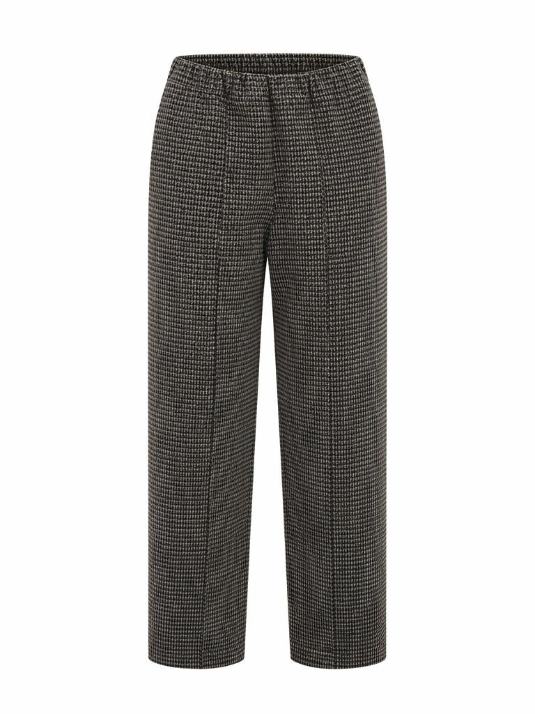 Smashed Lemon straight leg pant in black and sand check, high-waisted tailored fit, front view