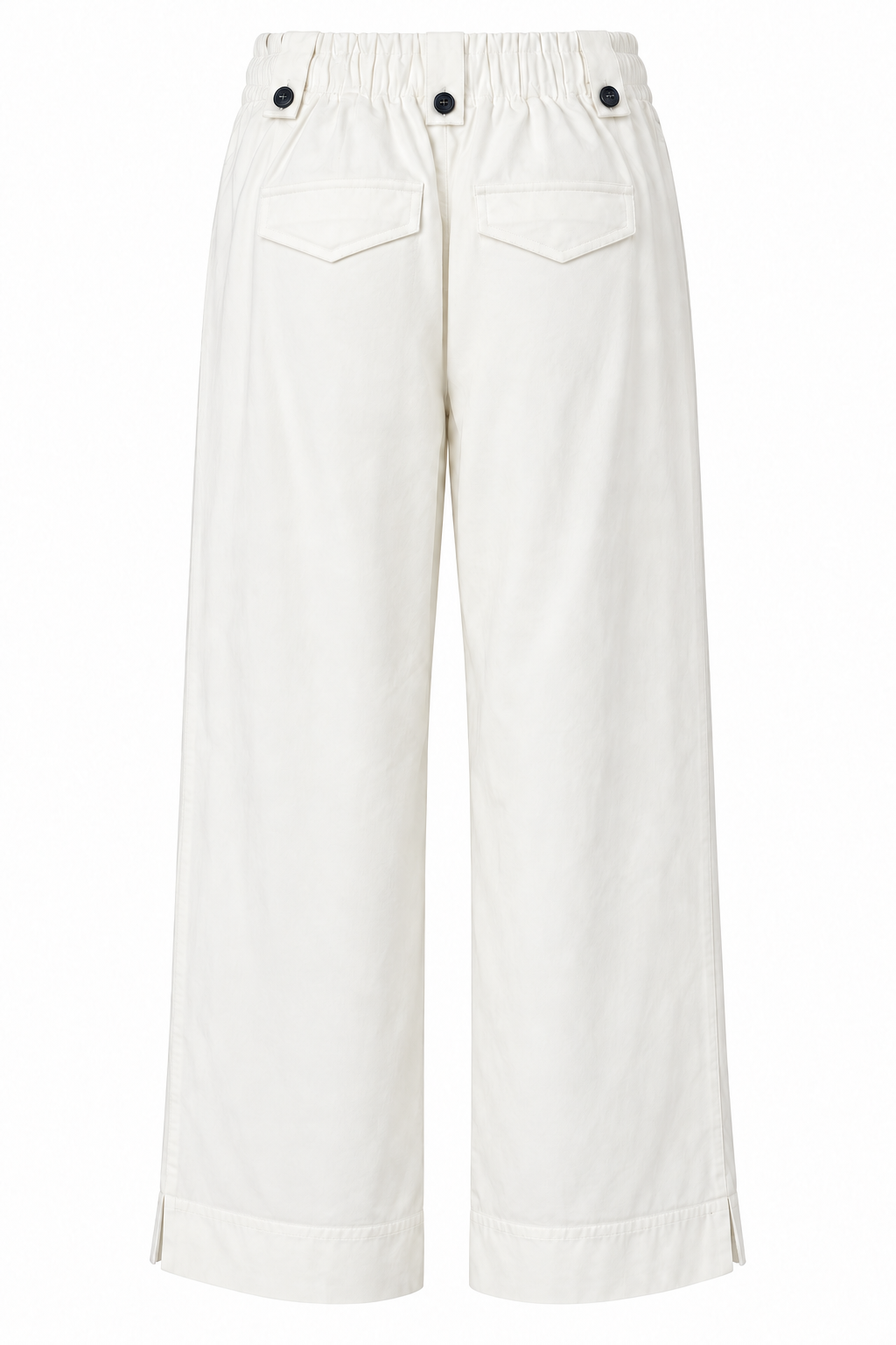 YAYA Drawstring Wide Leg Trousers in Off White, flat back view showing the elasticated waistband and welt pockets #Colour_White