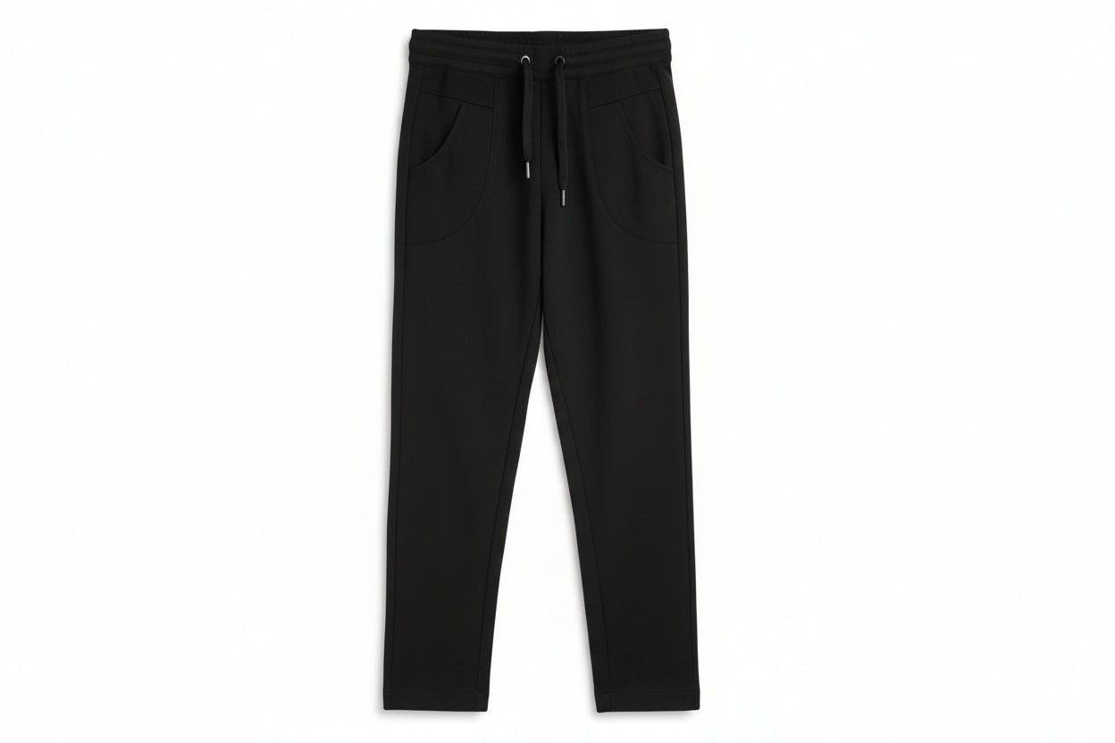 Andam black relaxed trousers with drawstring waistband and tapered leg