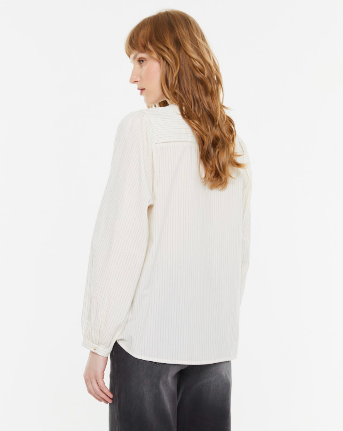 Back view of Andam ecru textured shirt with relaxed fit