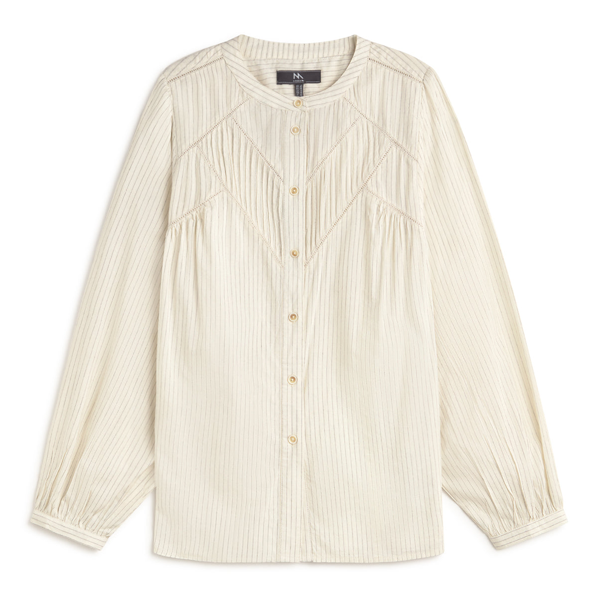 Andam ecru textured button-through shirt with panel detailing