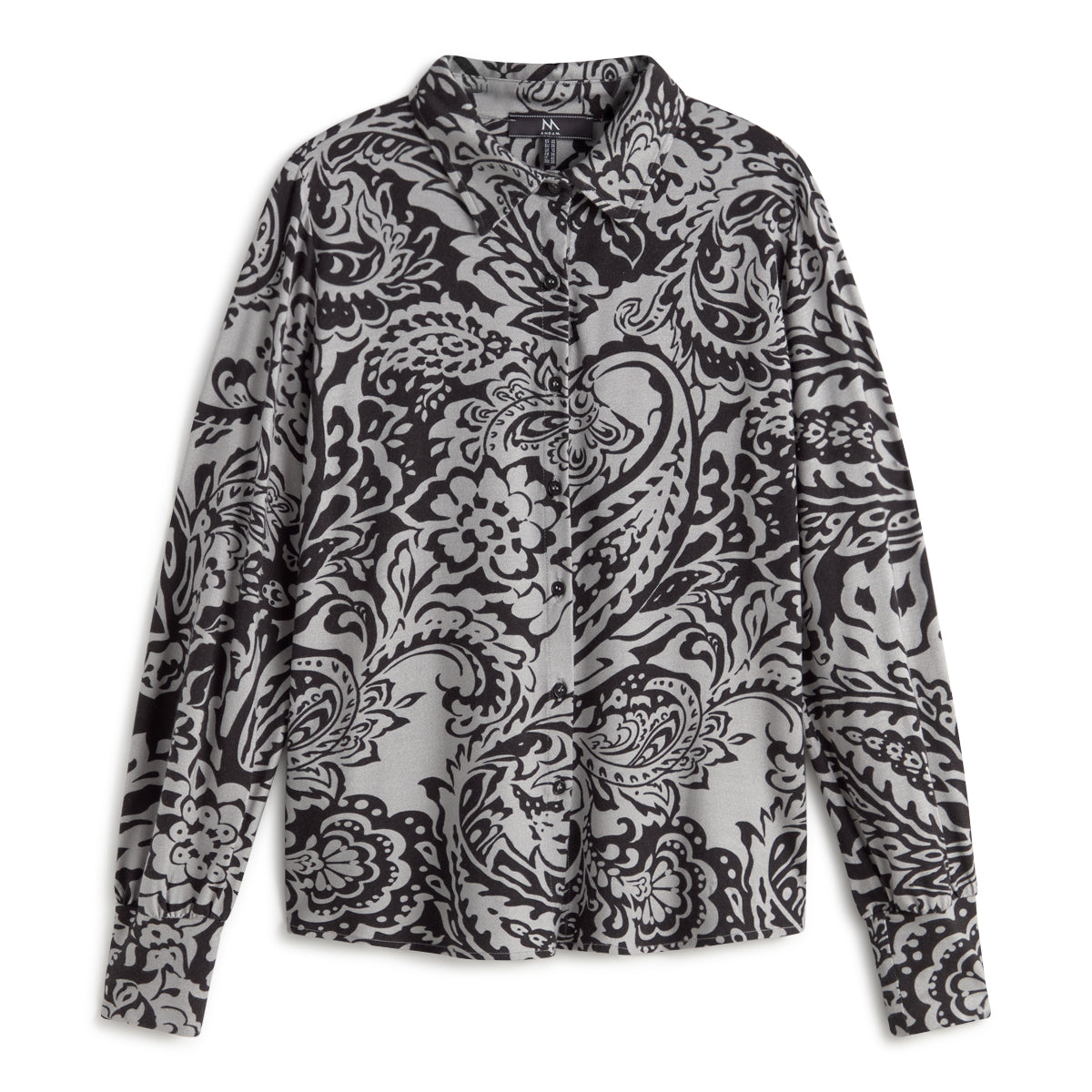 Andam grey paisley printed long sleeve button-down shirt