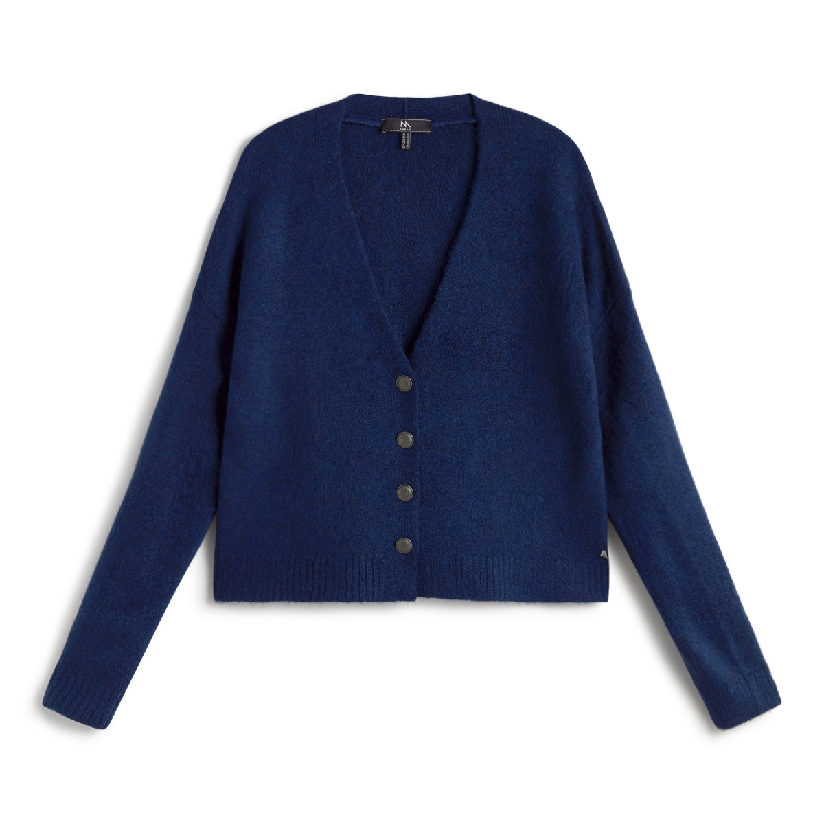 ANDAM blue soft knit cardigan with V-neck and button front