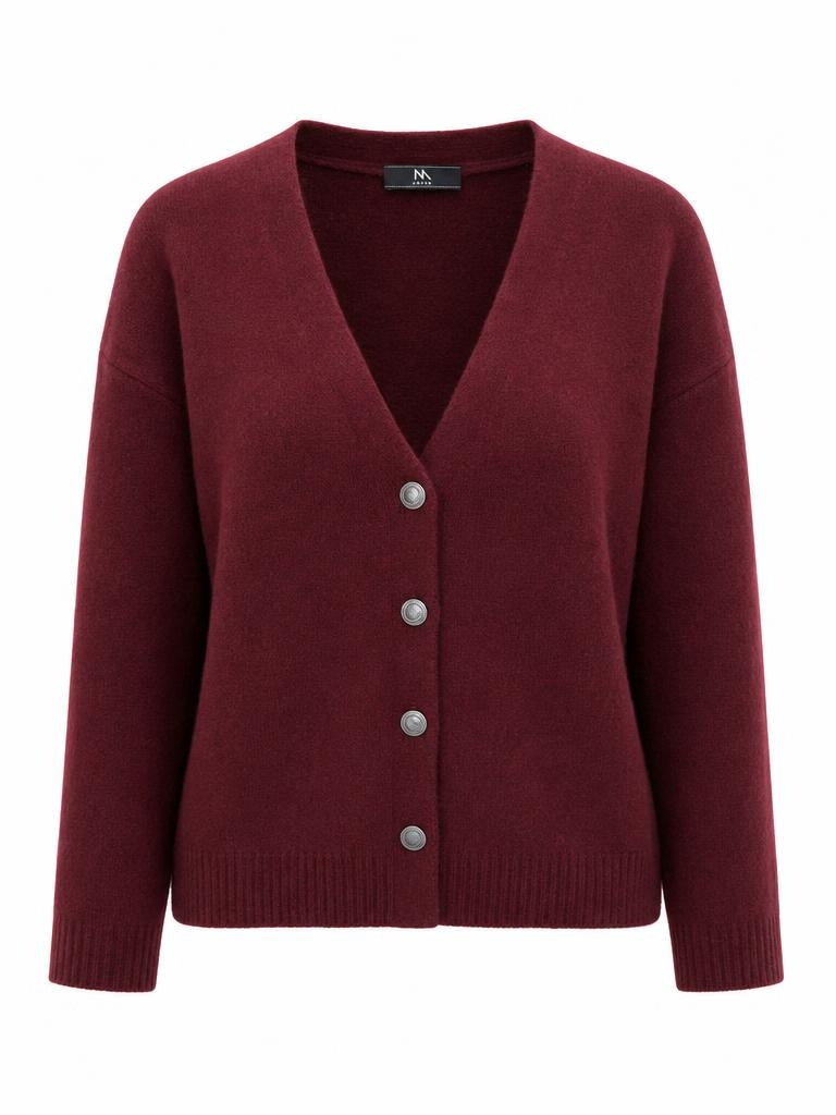 ANDAM soft knit cardigan in bordeaux with button front and relaxed fit