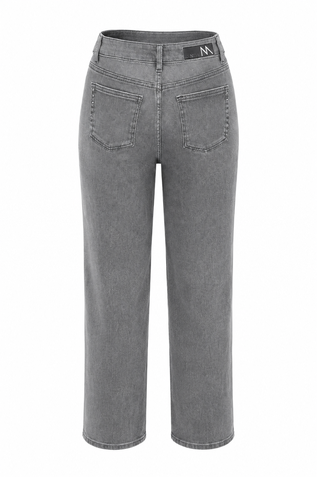 ANDAM straight leg grey denim jeans with subtle crystal embellishments and a classic five-pocket design