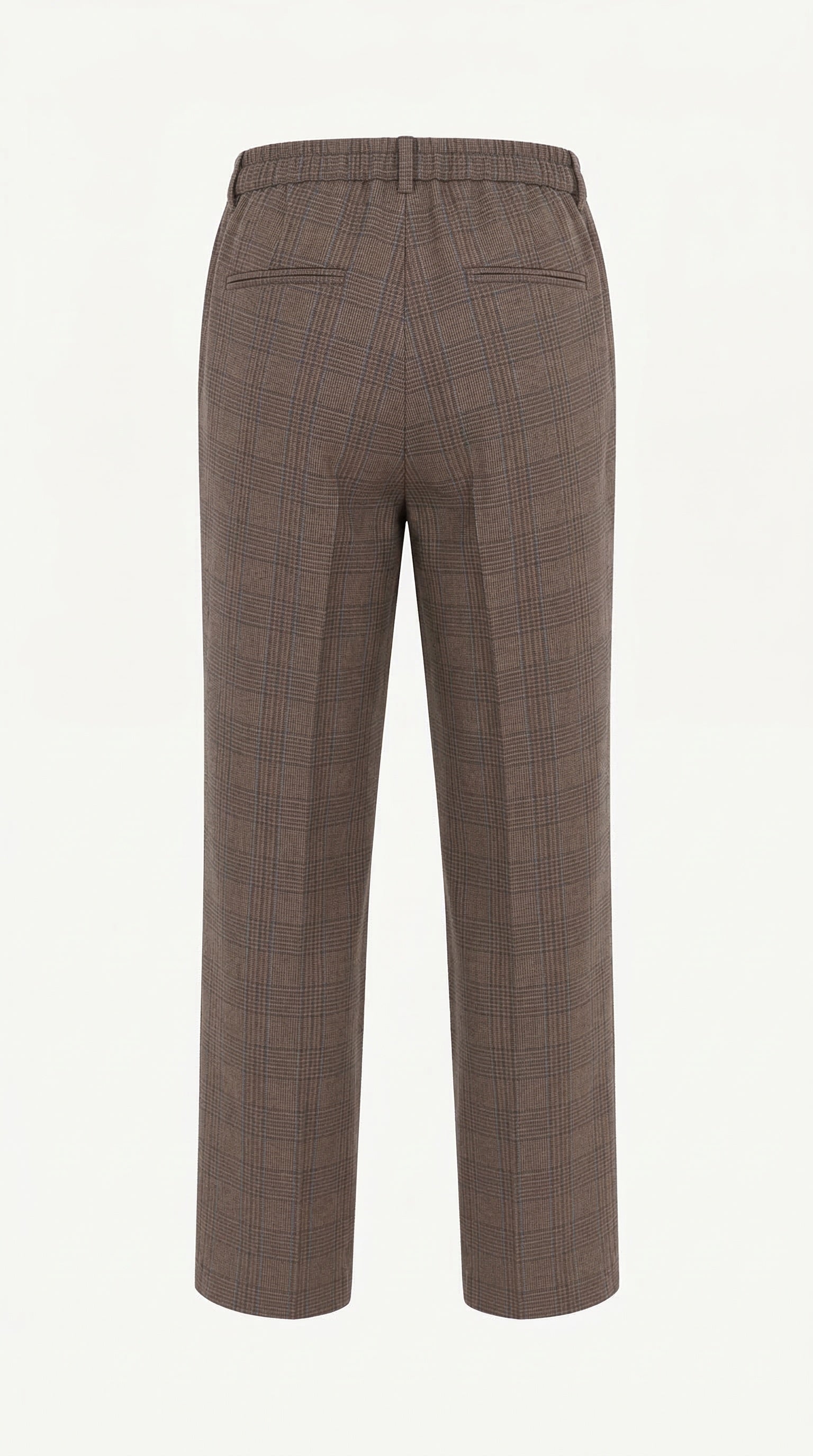 ANDAM brown check tailored trousers with straight leg and structured waistband