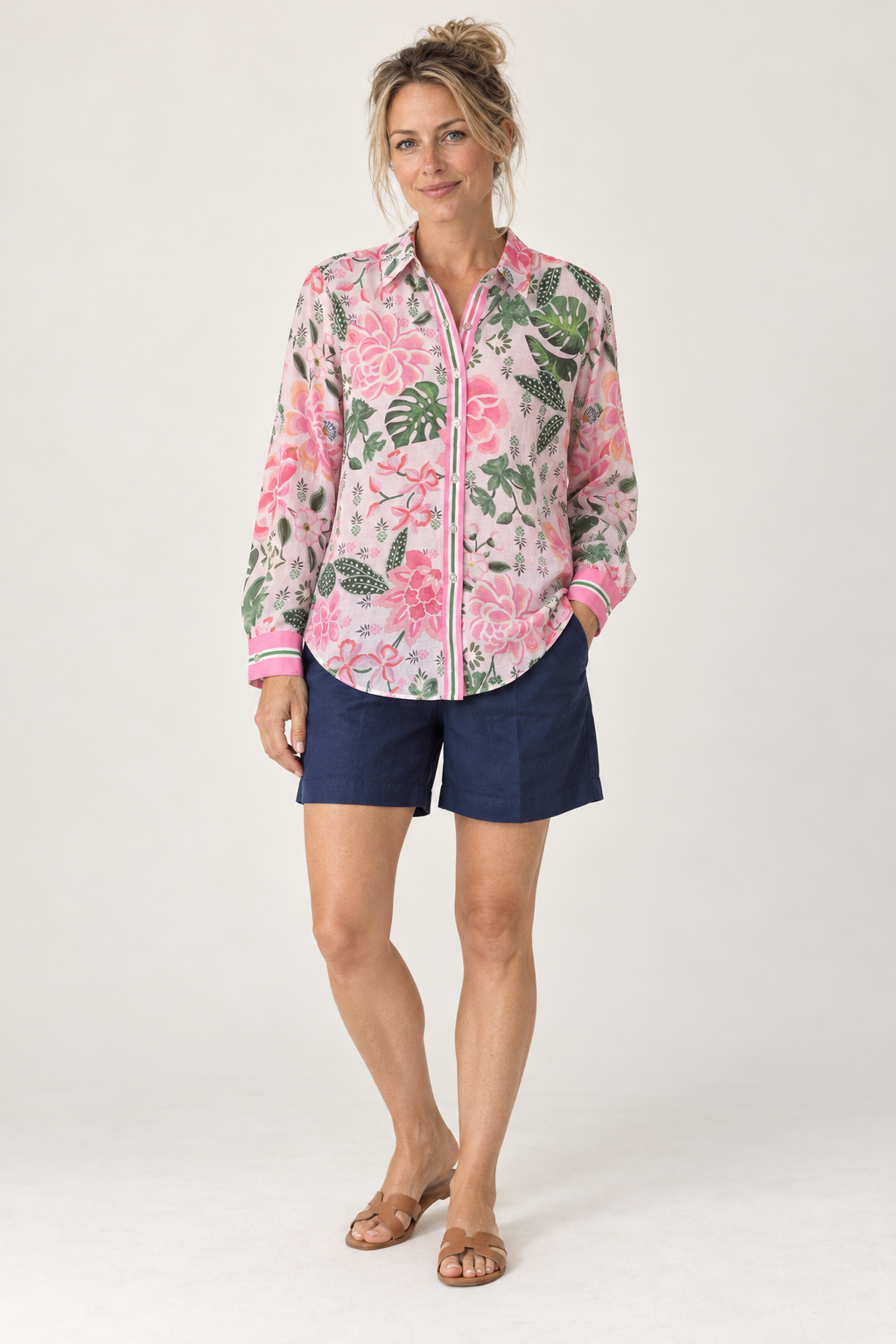 Model wearing the Gordon Smith Desert Oasis Shirt in Musk Multi