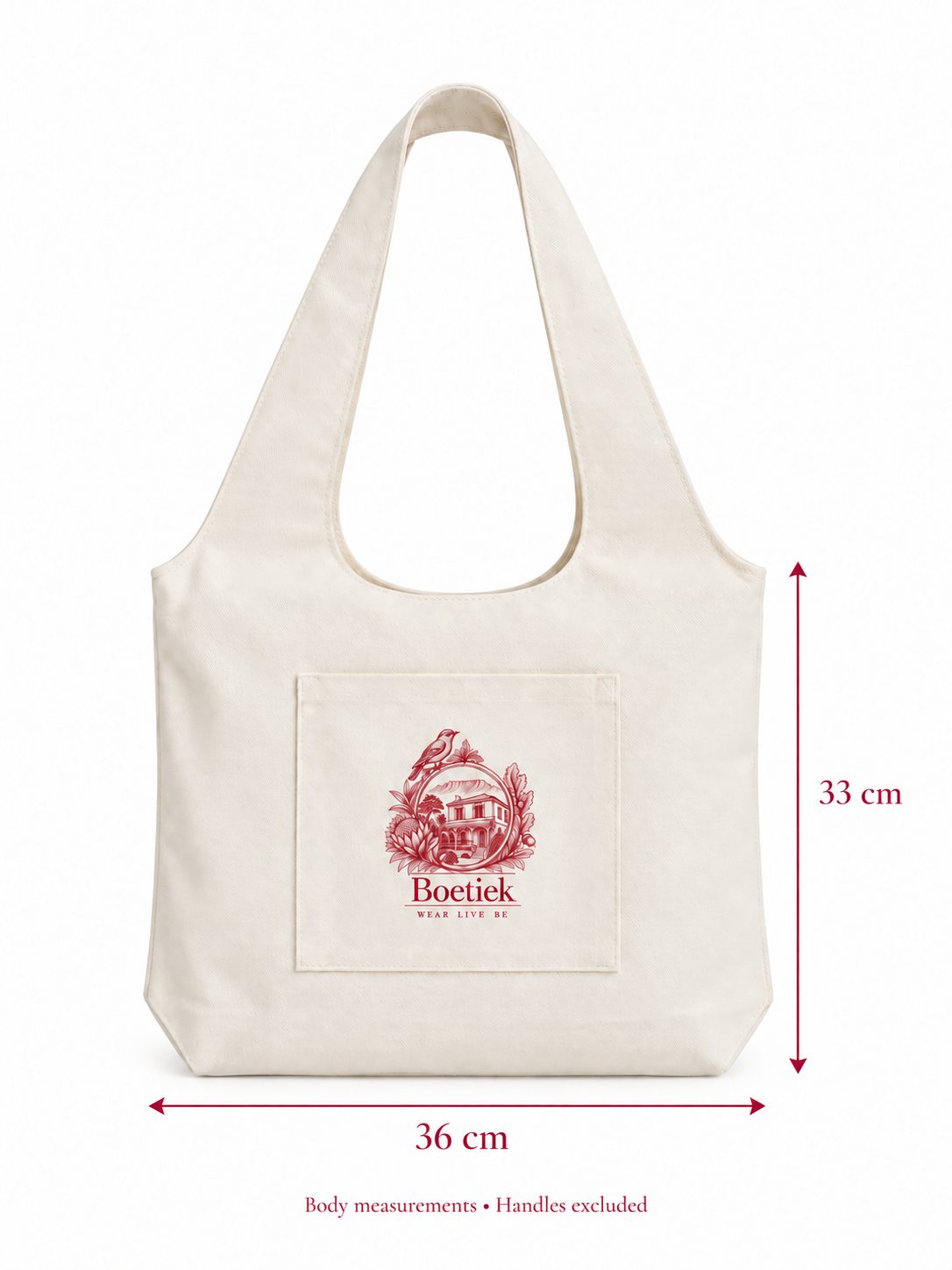 Boetiek small canvas shopper measurements: 36 cm wide and 33 cm high, handles excluded