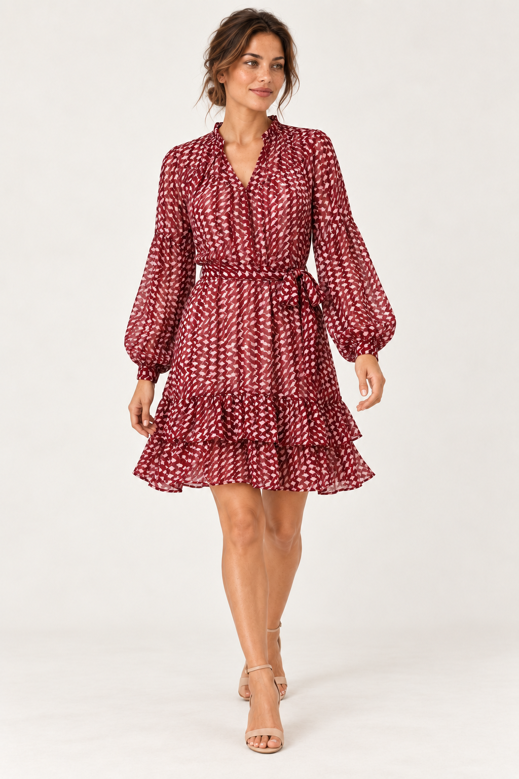 Smashed Lemon | Tiered Dress in Bordeaux & Baby Pink