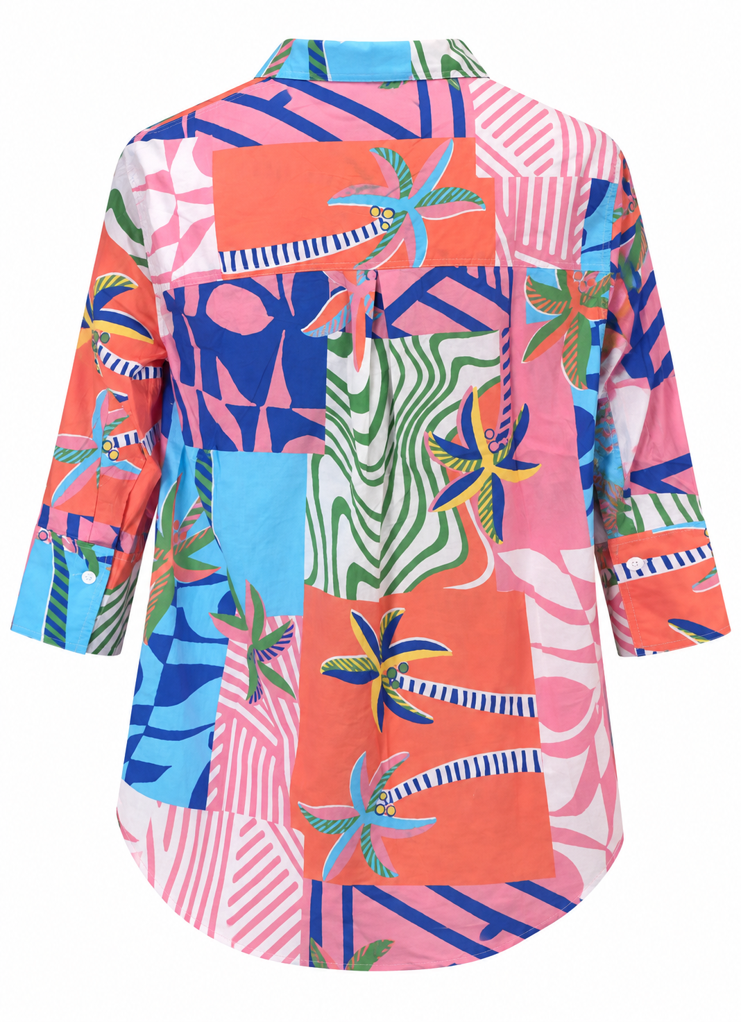 Threadz Urban Jungle Print Shirt in Musk Multi, back view showing the yoke and pleat