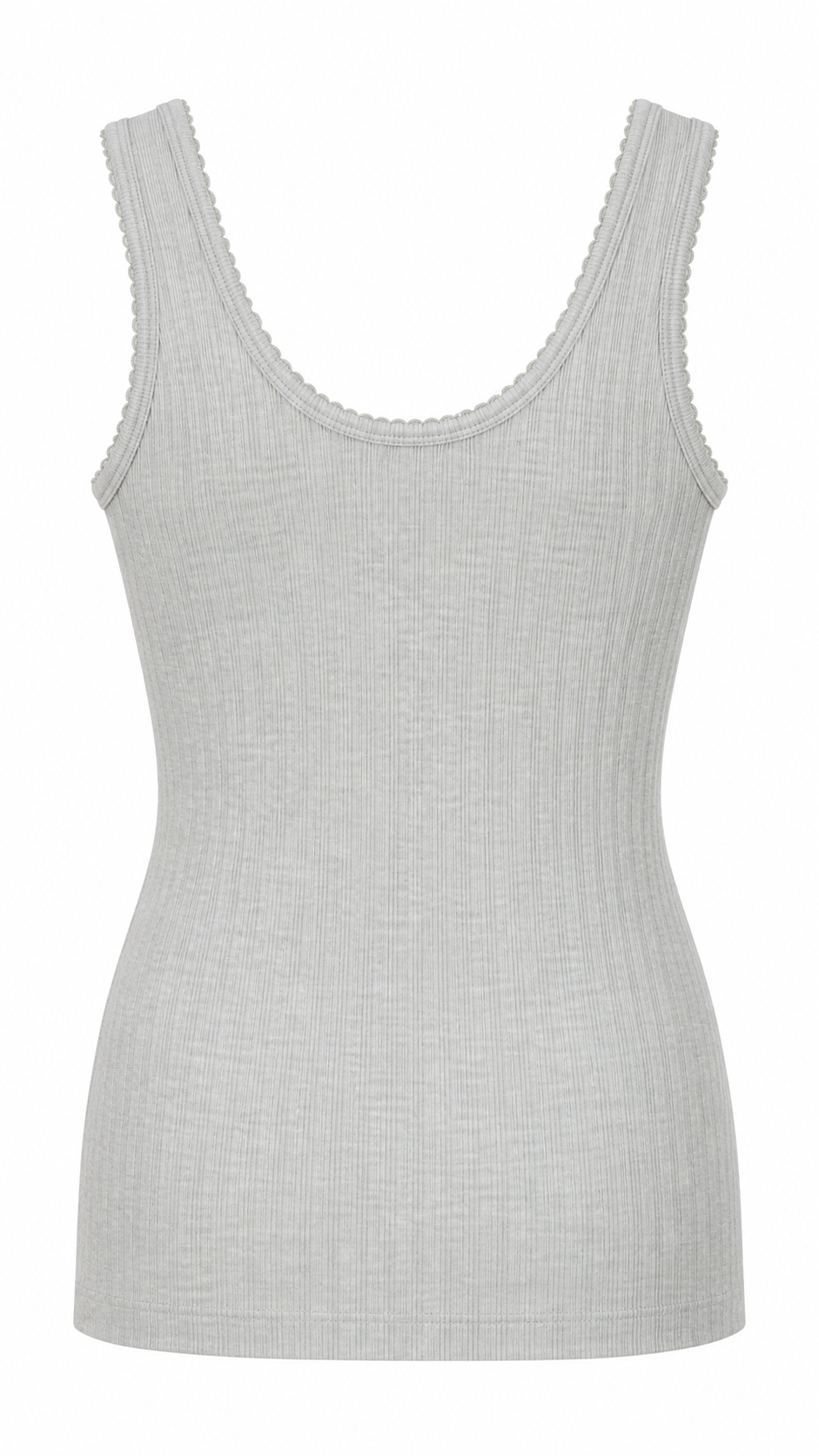 YAYA Rib Singlet with Fancy Edge in Mist Green Melange, back view #Colour_Mist Green Melange
