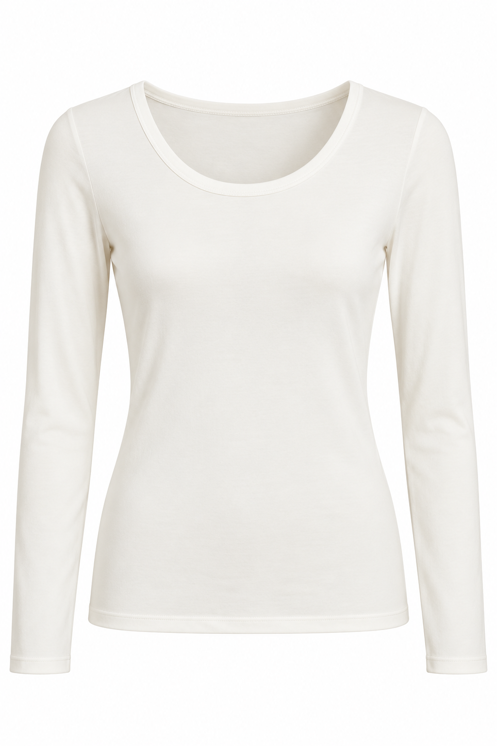 YAYA Round Neck Long Sleeve T-Shirt in Off White, front view