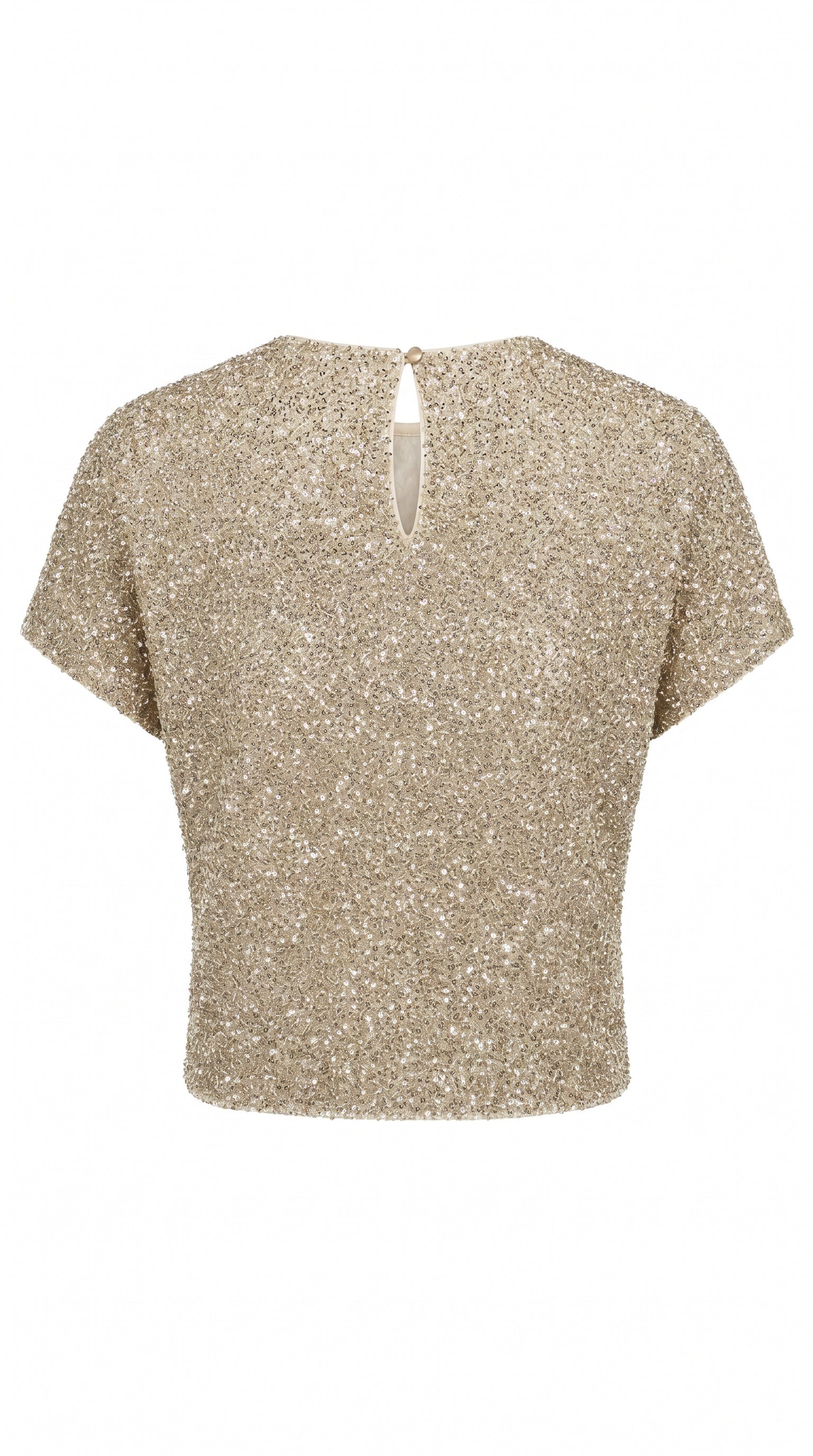 Brave + True champagne sequin top with relaxed silhouette and cap sleeves