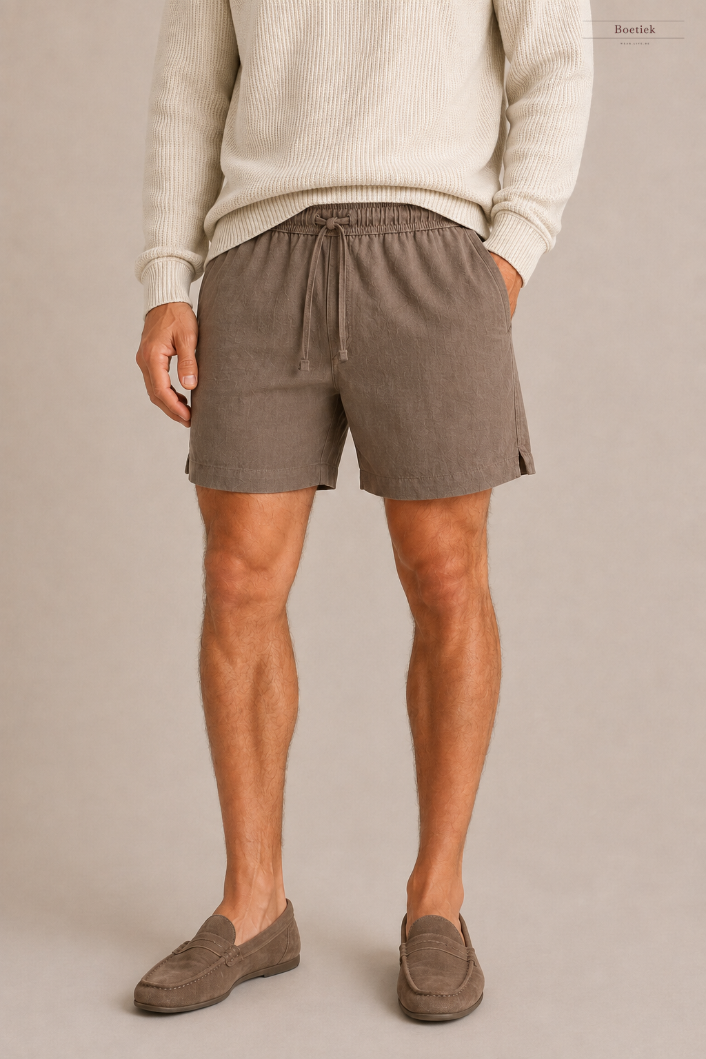 Chaos & Calm | Cotton Crinkle Shorts in Taupe