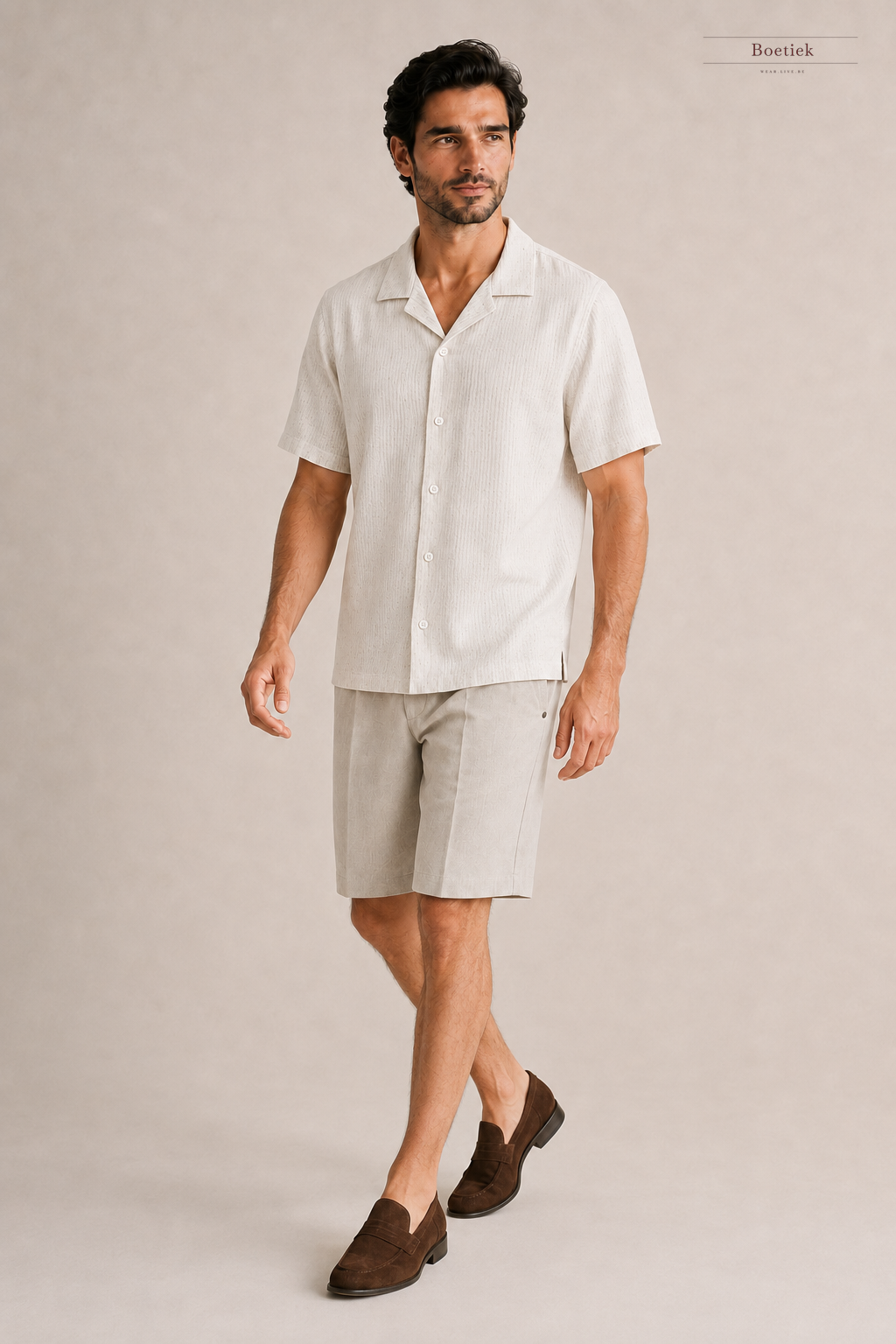 Chaos & Calm | Cotton Bermuda Shorts in Oat Marle