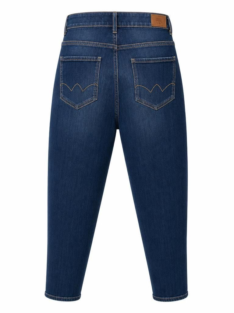 Le Temps des Cerises blue cosy pocket jeans with wrap waistband and utility pockets