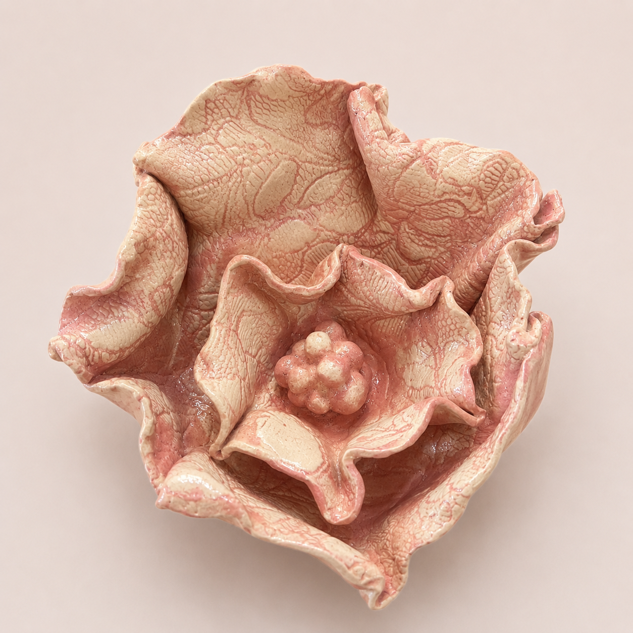 Large handcrafted Floral Fragments stoneware wall art by Ilené Bothma featuring layered floral forms, intricate botanical textures and sculptural ceramic detailing.