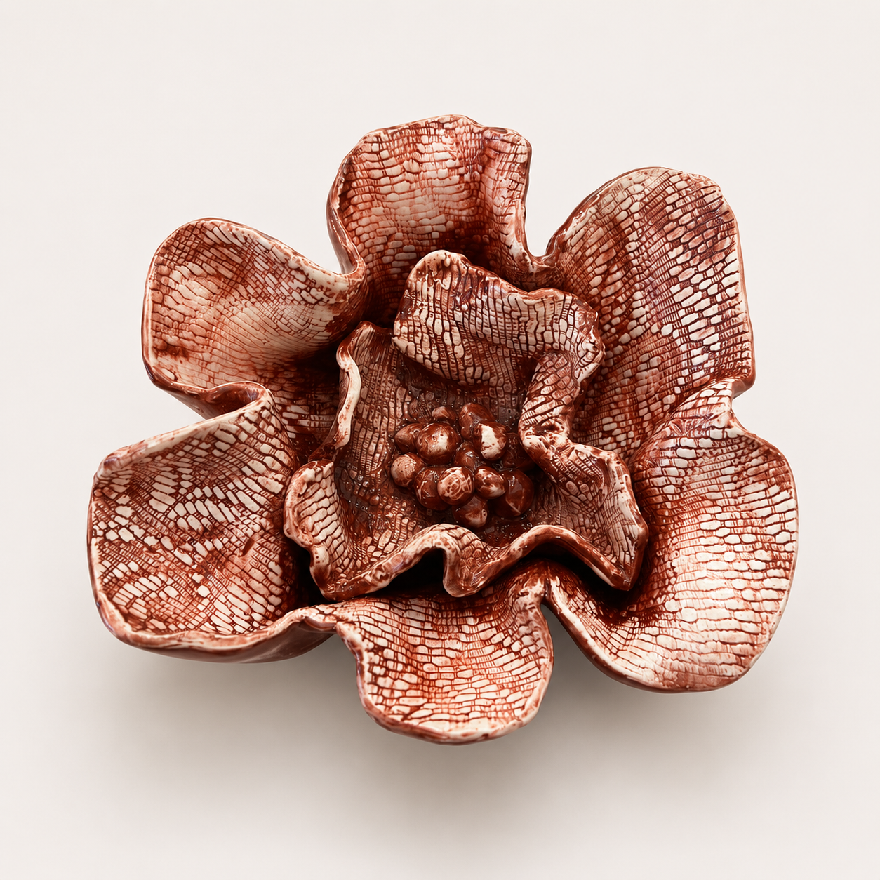 Handcrafted Floral Fragments stoneware wall art by Ilené Bothma featuring layered floral-inspired forms, textured ceramic surfaces and sculptural organic detailing.