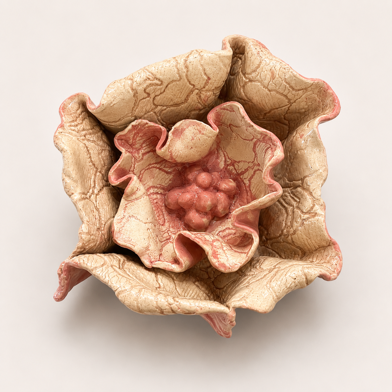 Handcrafted Floral Fragments stoneware wall art by Ilené Bothma featuring layered floral-inspired forms, textured ceramic surfaces and sculptural organic detailing.