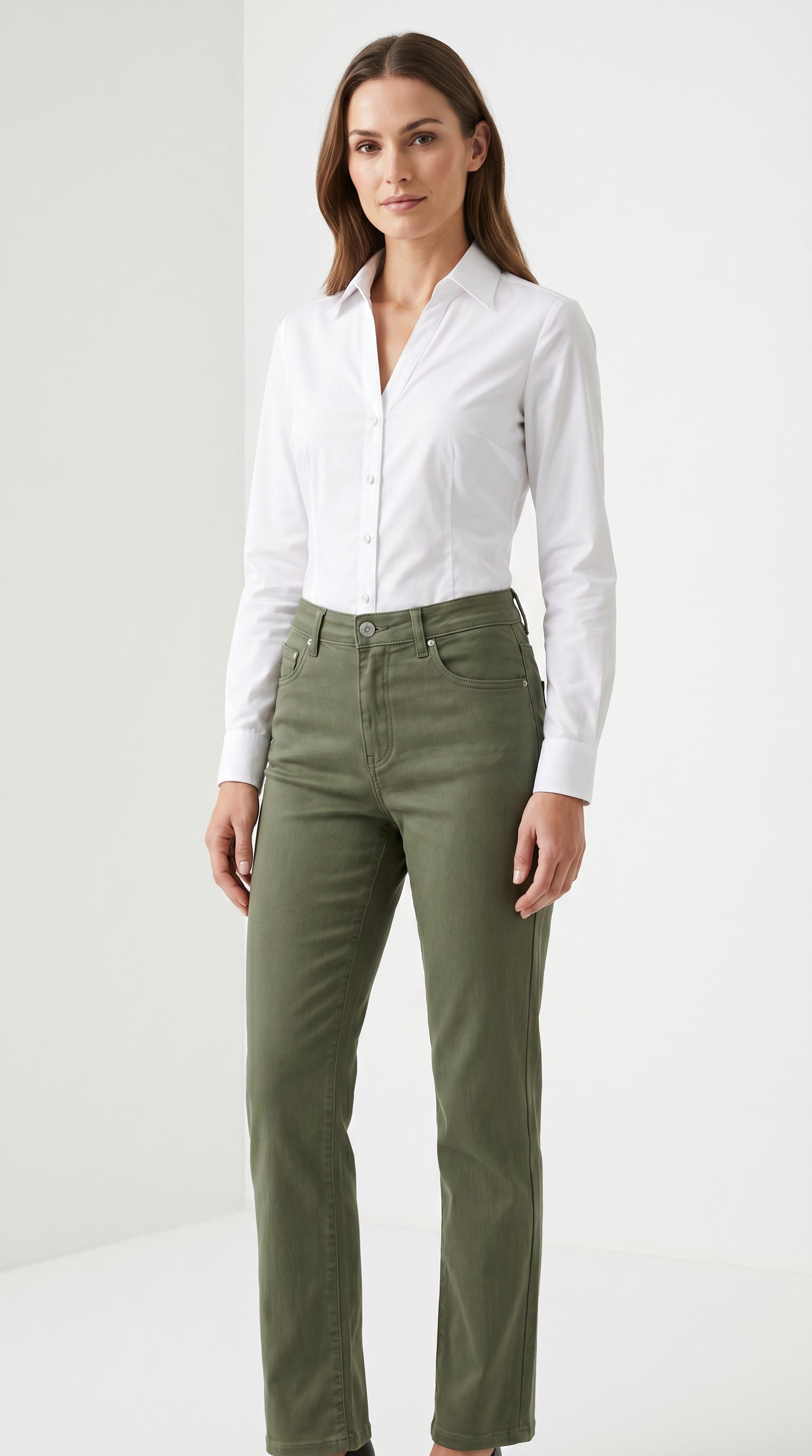 Model wearing Gordon Smith white rib top