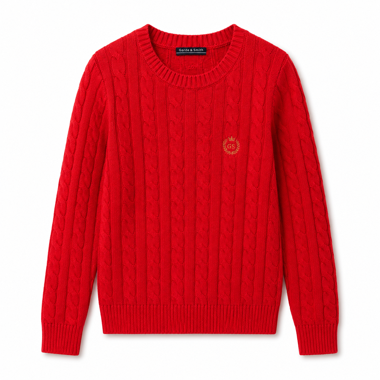 Gordon Smith Harmony Cable Jersey in red featuring a classic cable knit design, crew neckline, long sleeves, ribbed trims and embroidered chest logo detail.