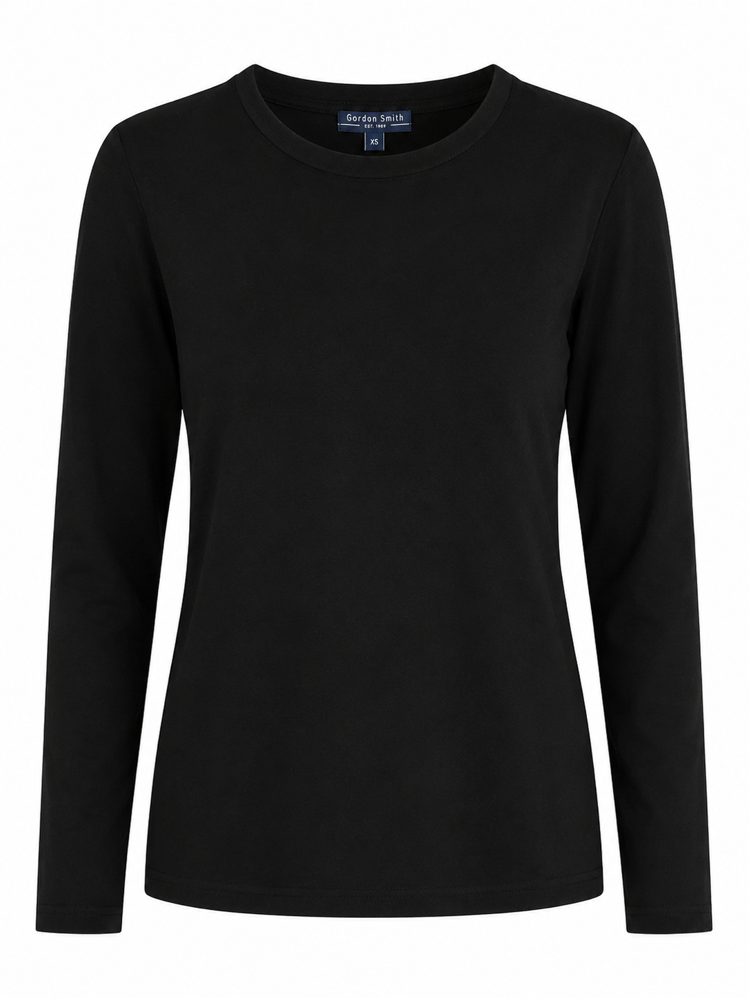 Front view of the Gordon Smith Heritage Tee in Black featuring a classic crew neckline, long sleeves and a soft stretch cotton finish.
