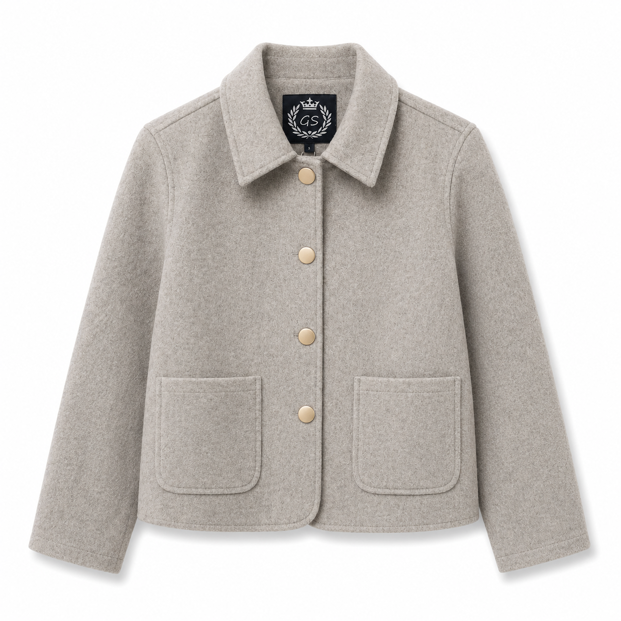 Gordon Smith Montana Car Coat in latte featuring gold-tone buttons, classic collar and front patch pockets on a textured fabric finish