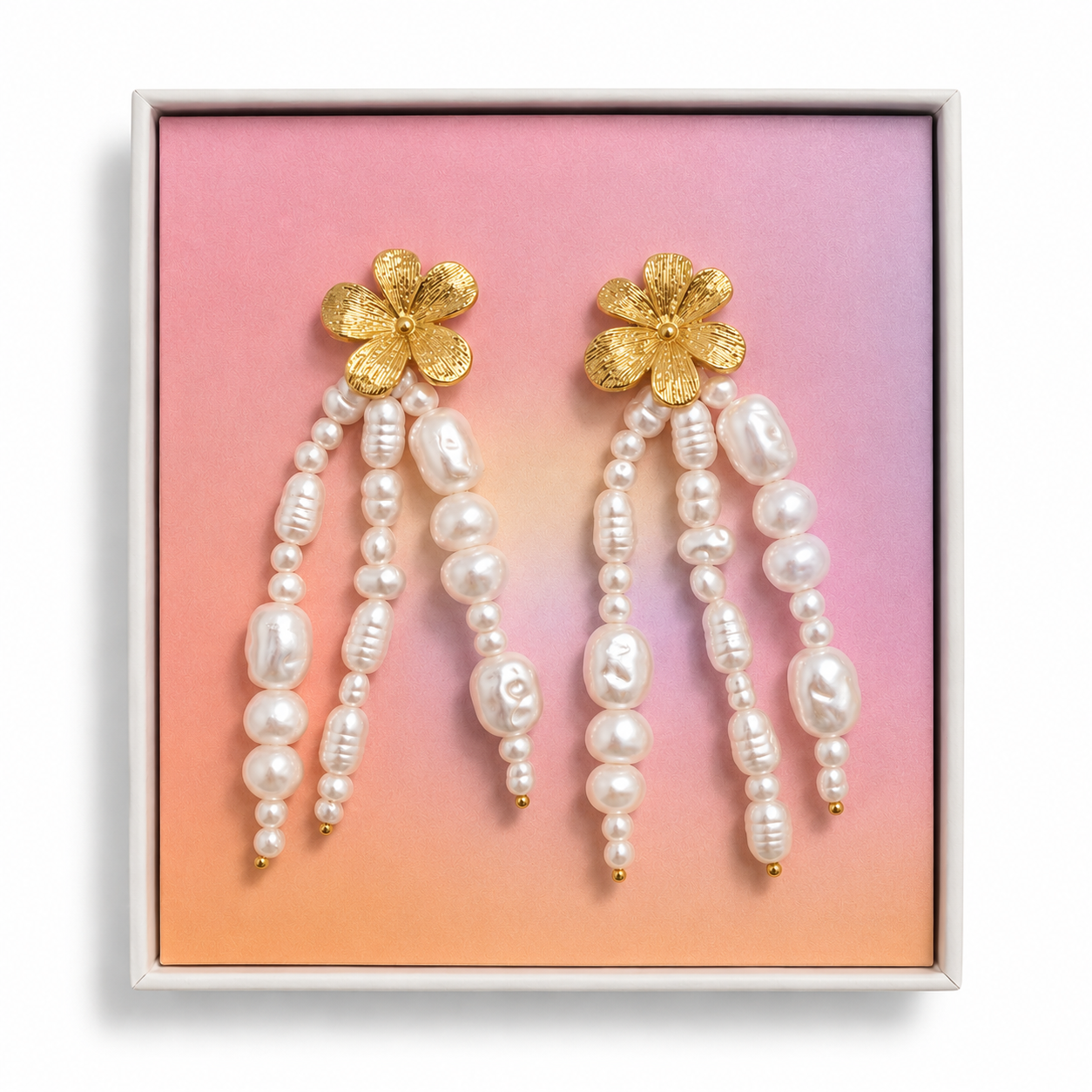 Jimnojean gold flower pearl drop statement earrings