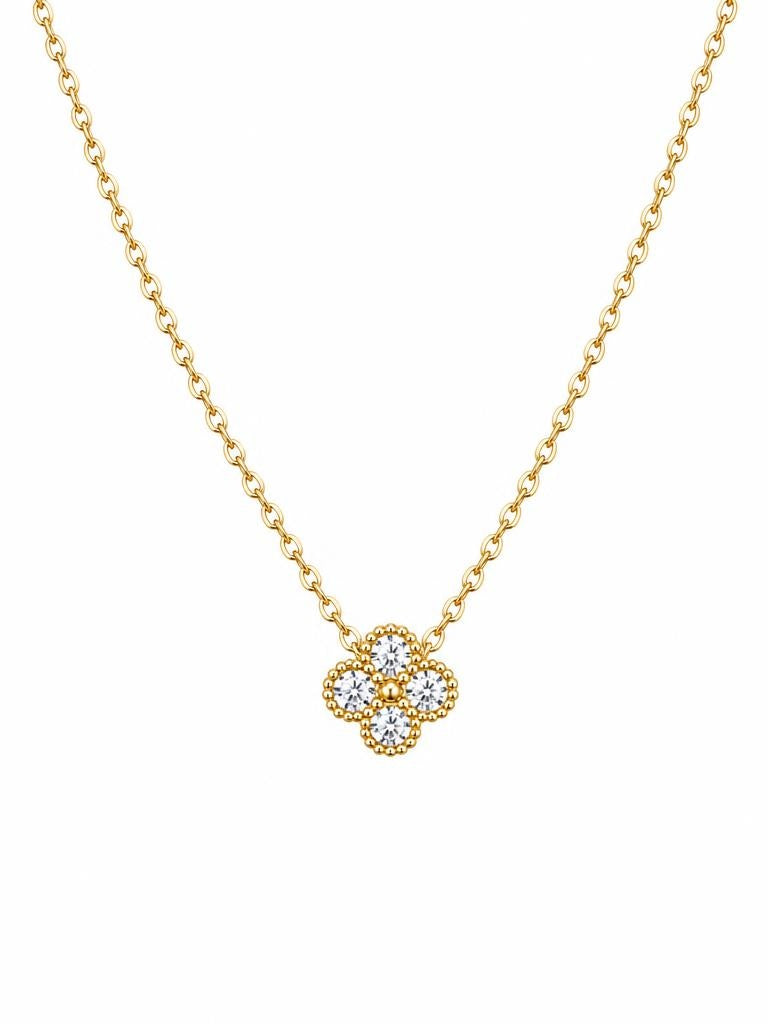 JimnoJeans gold blossom pendant necklace with floral cluster and sparkling stones